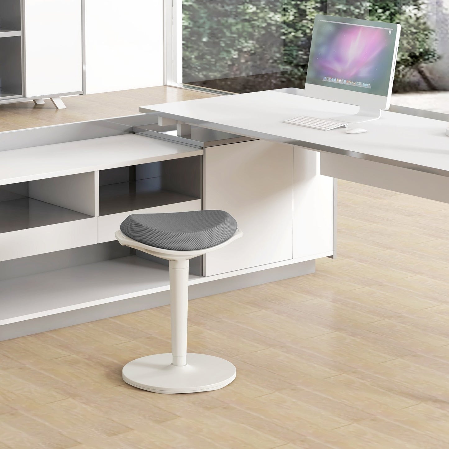 Ergonomic swivel stool - height adjustable, gray mesh