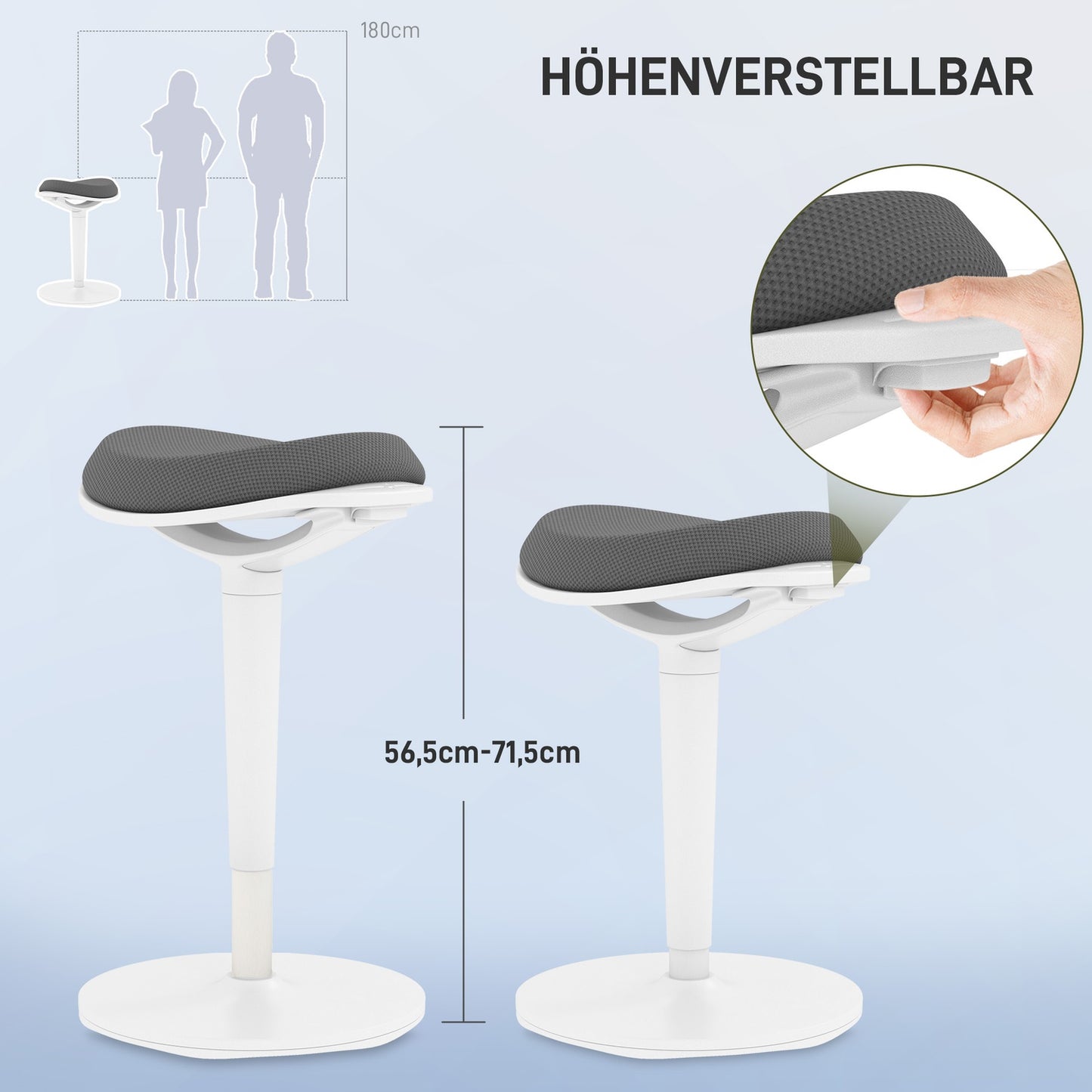 Ergonomic swivel stool - height adjustable, gray mesh