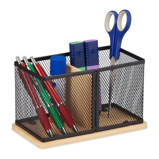 Pen holder in bamboo and mesh