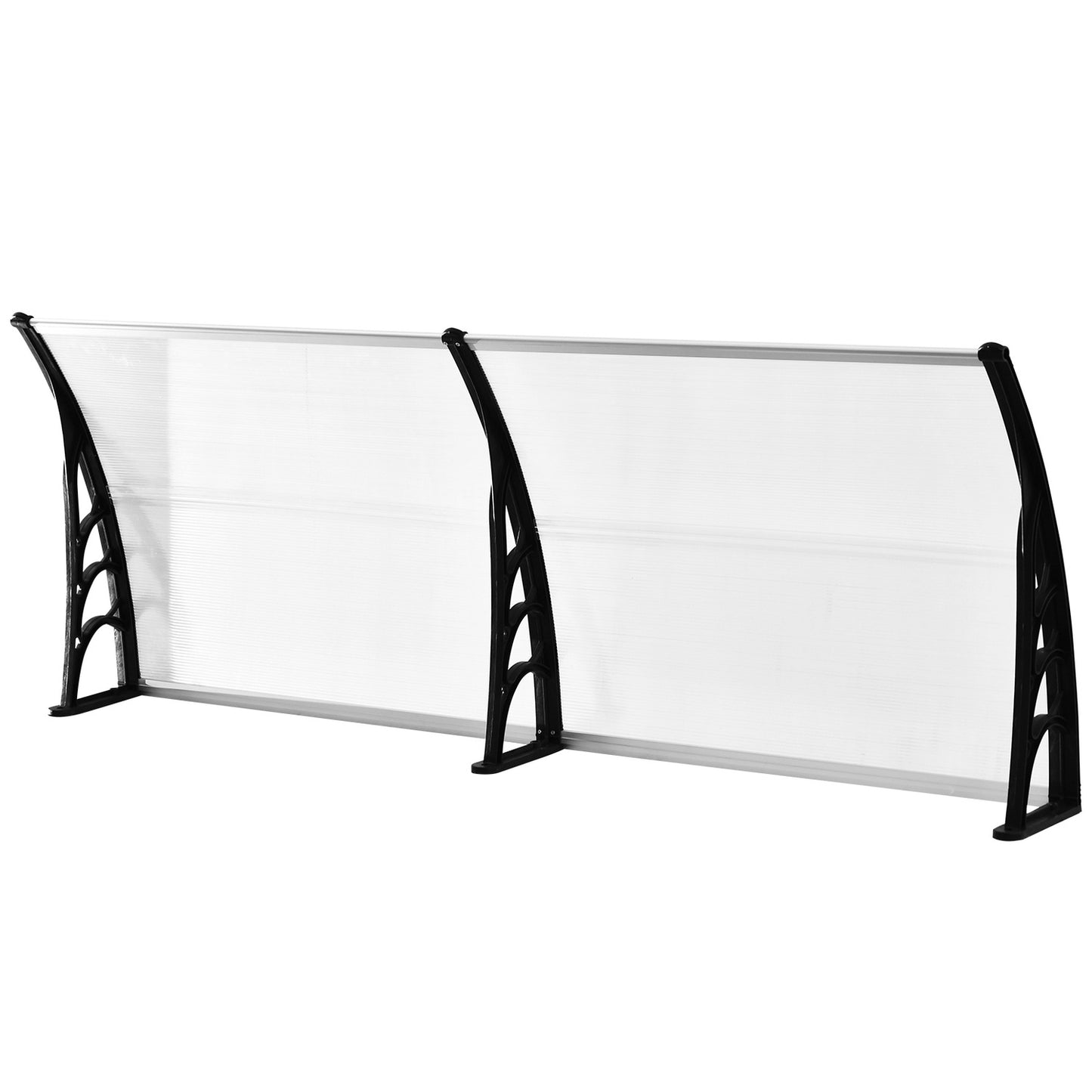 Front door aluminum canopy, 75x195x23 cm, clear polycarbonate