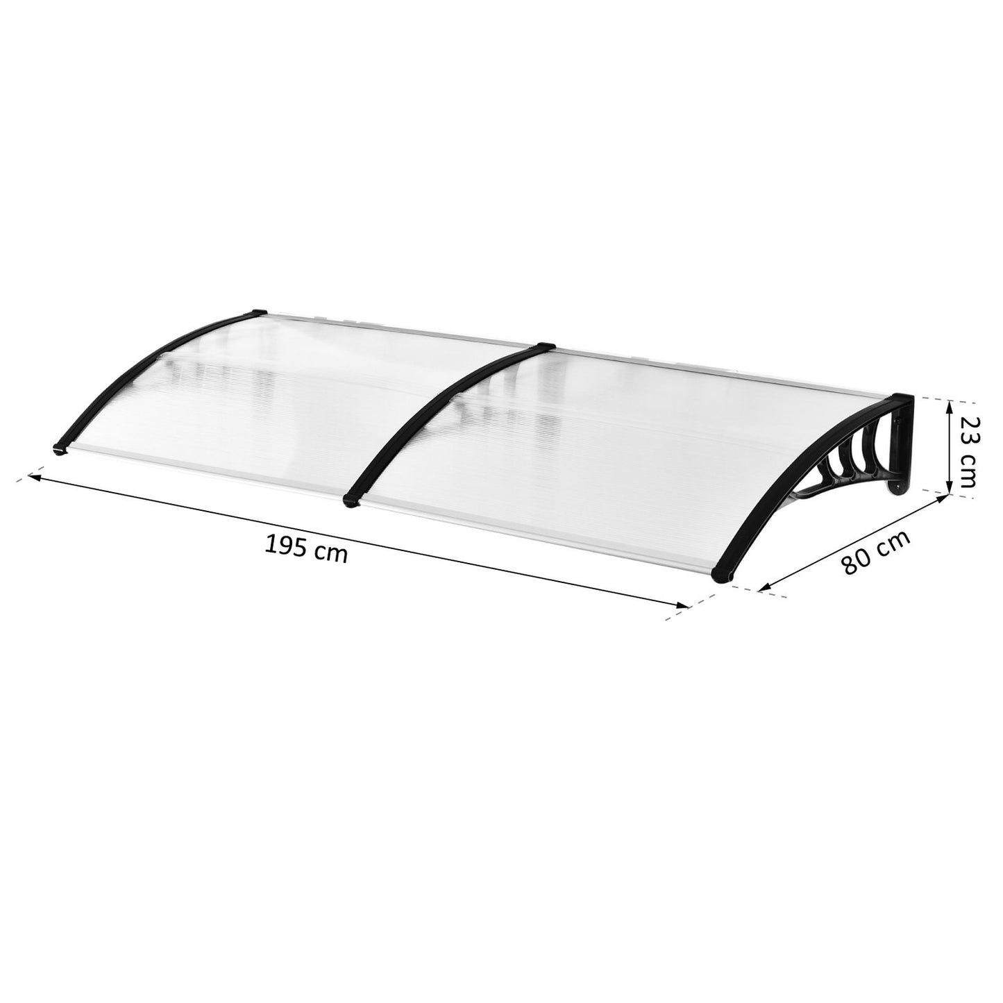 Front door aluminum canopy, 75x195x23 cm, clear polycarbonate