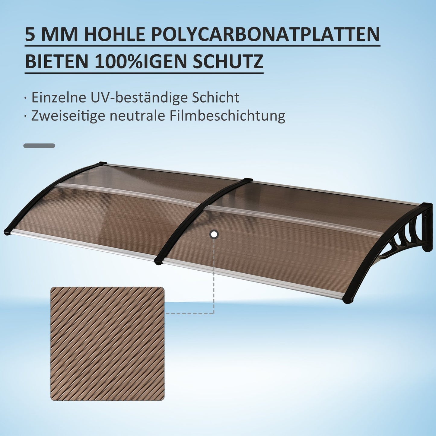 Door canopy in polycarbonate, sun & rain protection, 75x195 cm