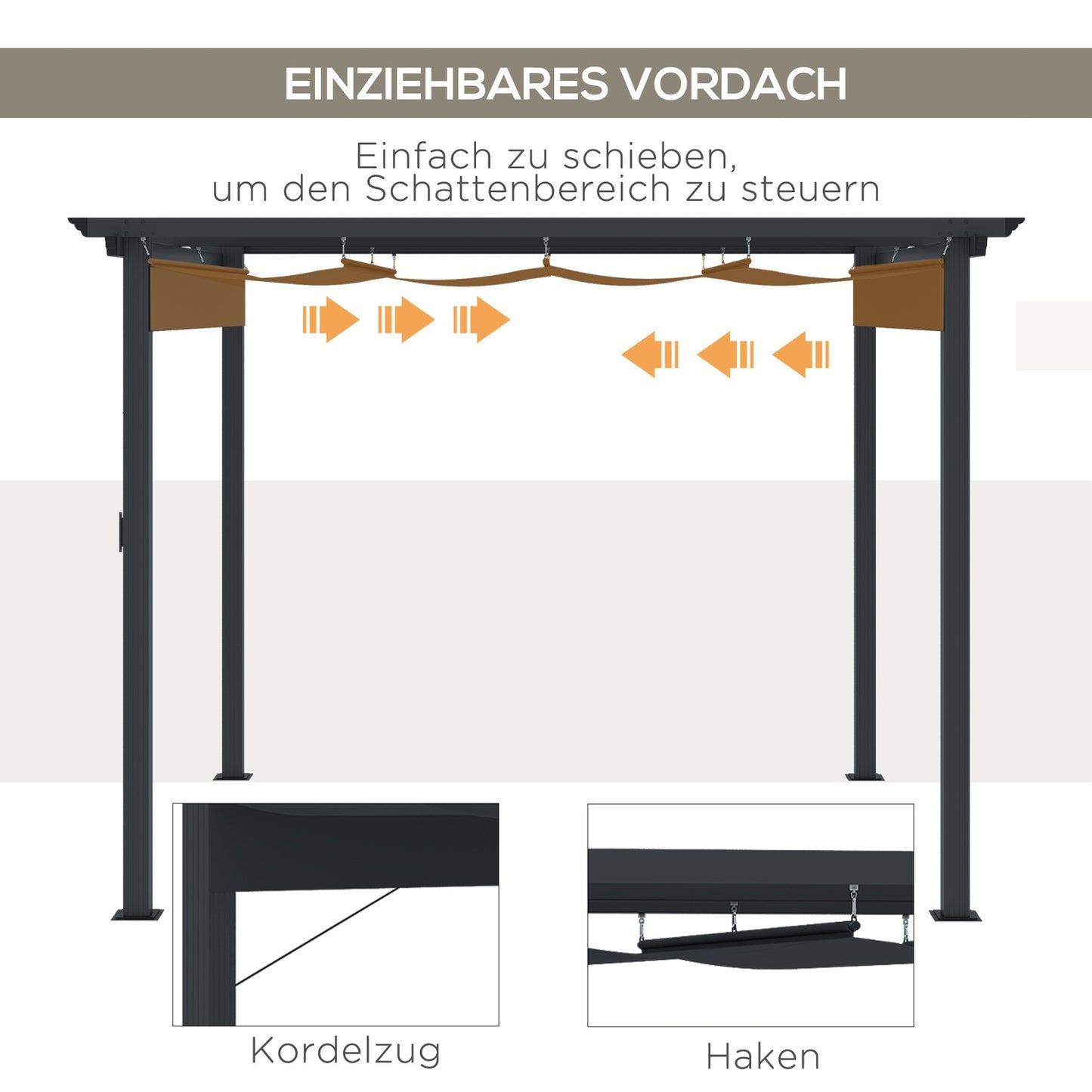 Gazebo Pergola 2.95x2.95m, Aluminium, Sliding roof, Grey