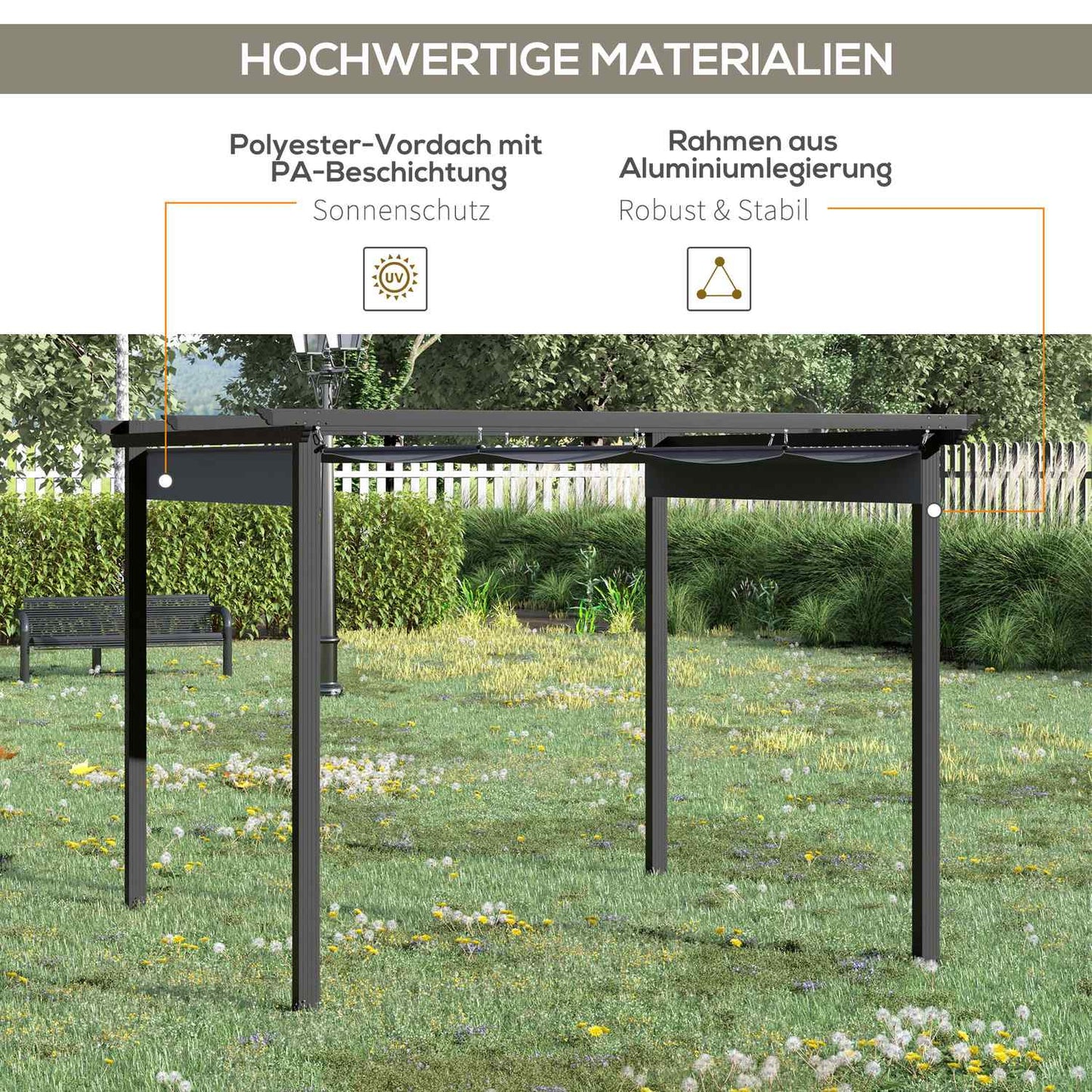 Gazebo Pergola 2.95x2.95m, Aluminium, Sliding roof, Grey