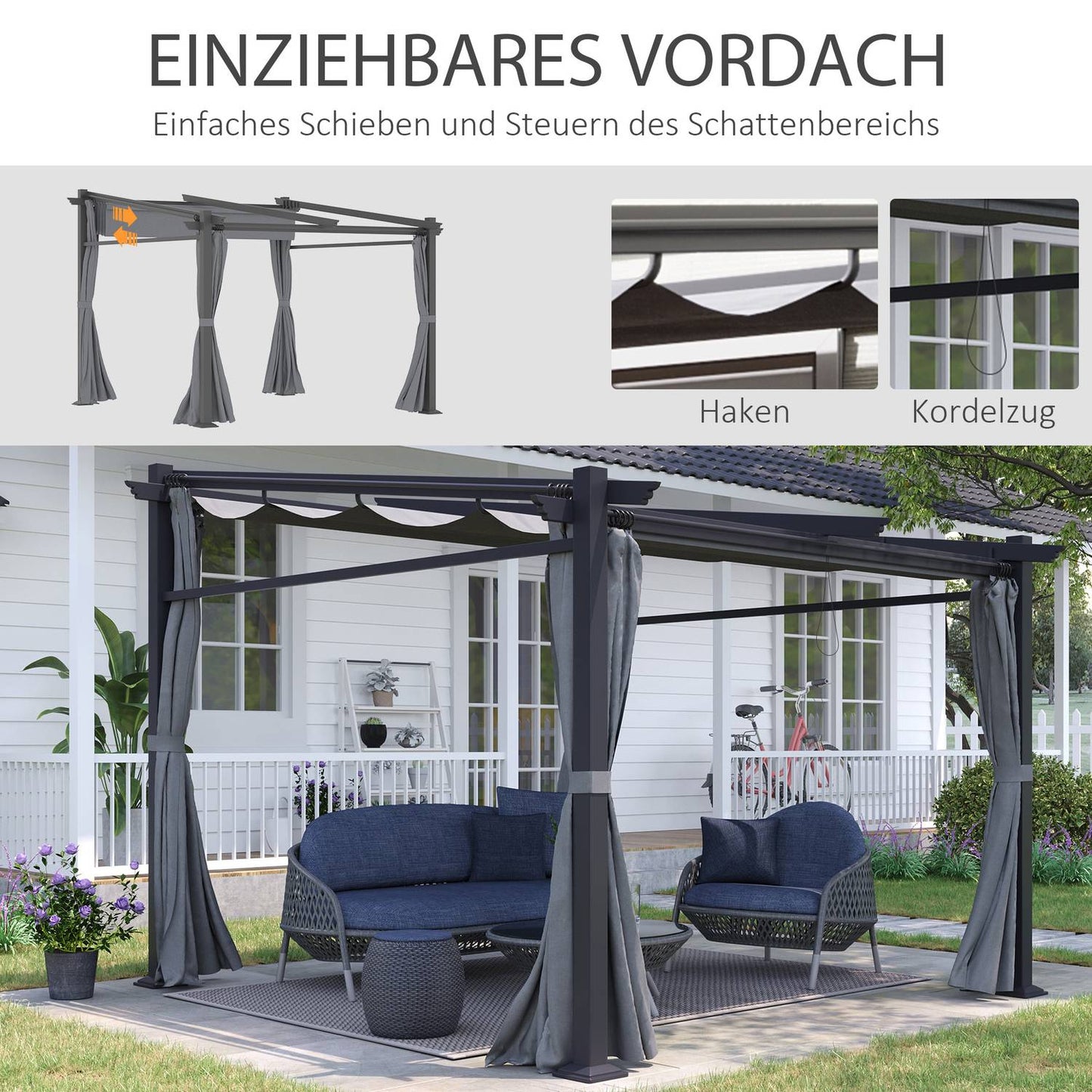 Water-repellent Gazebo 2.97x2.95M with sun protection and panels