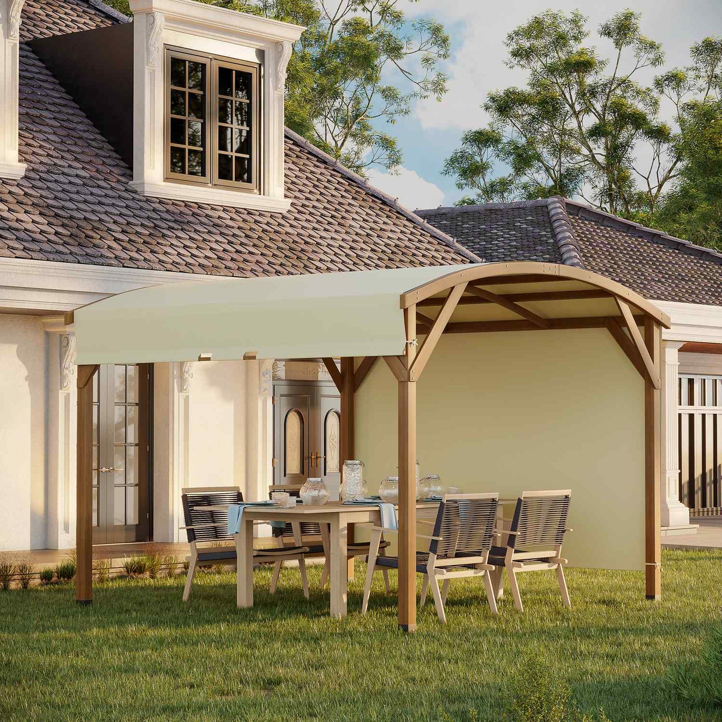 Garden pergola in wood 3.2x3.08M, retractable roof, UV protection