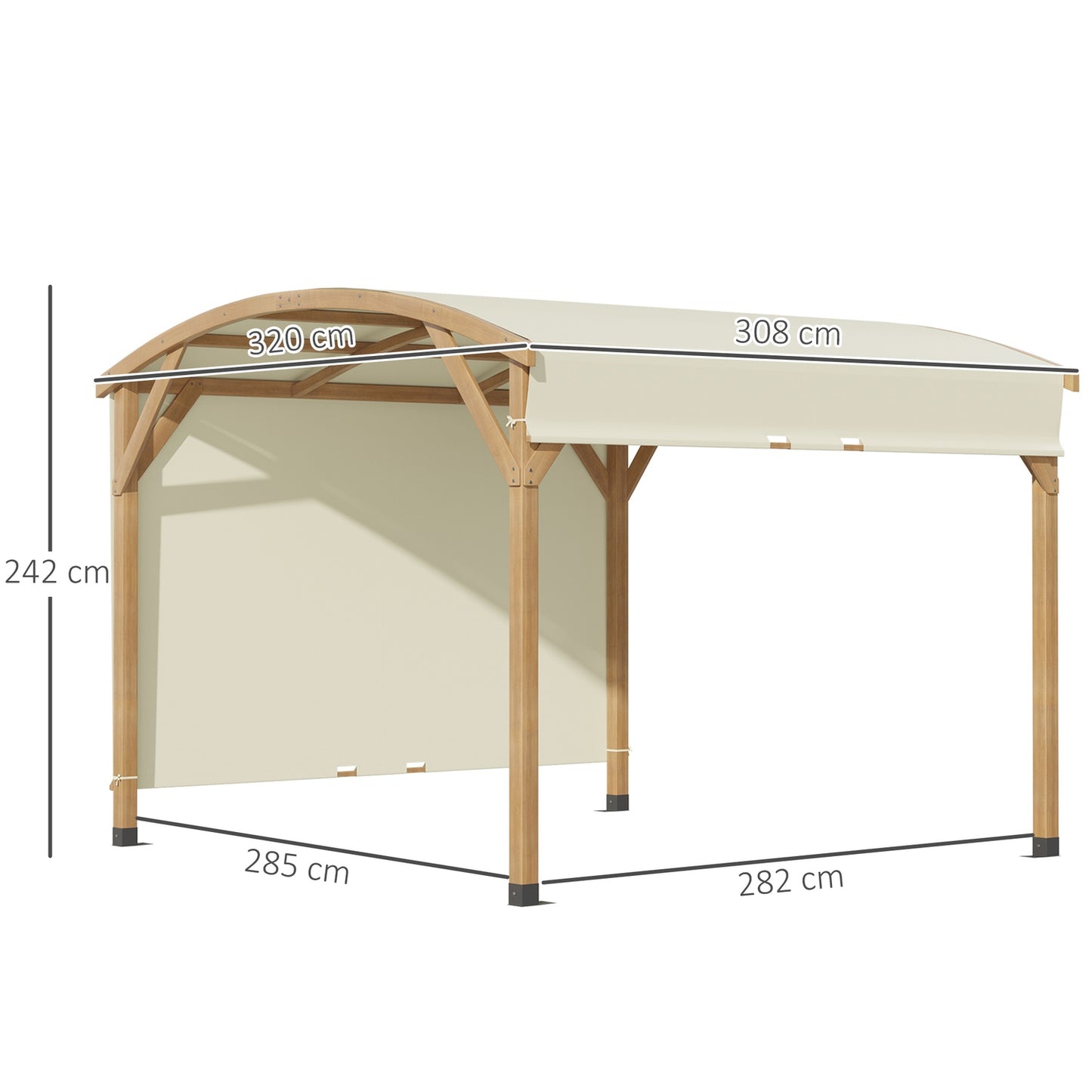 Garden pergola in wood 3.2x3.08M, retractable roof, UV protection