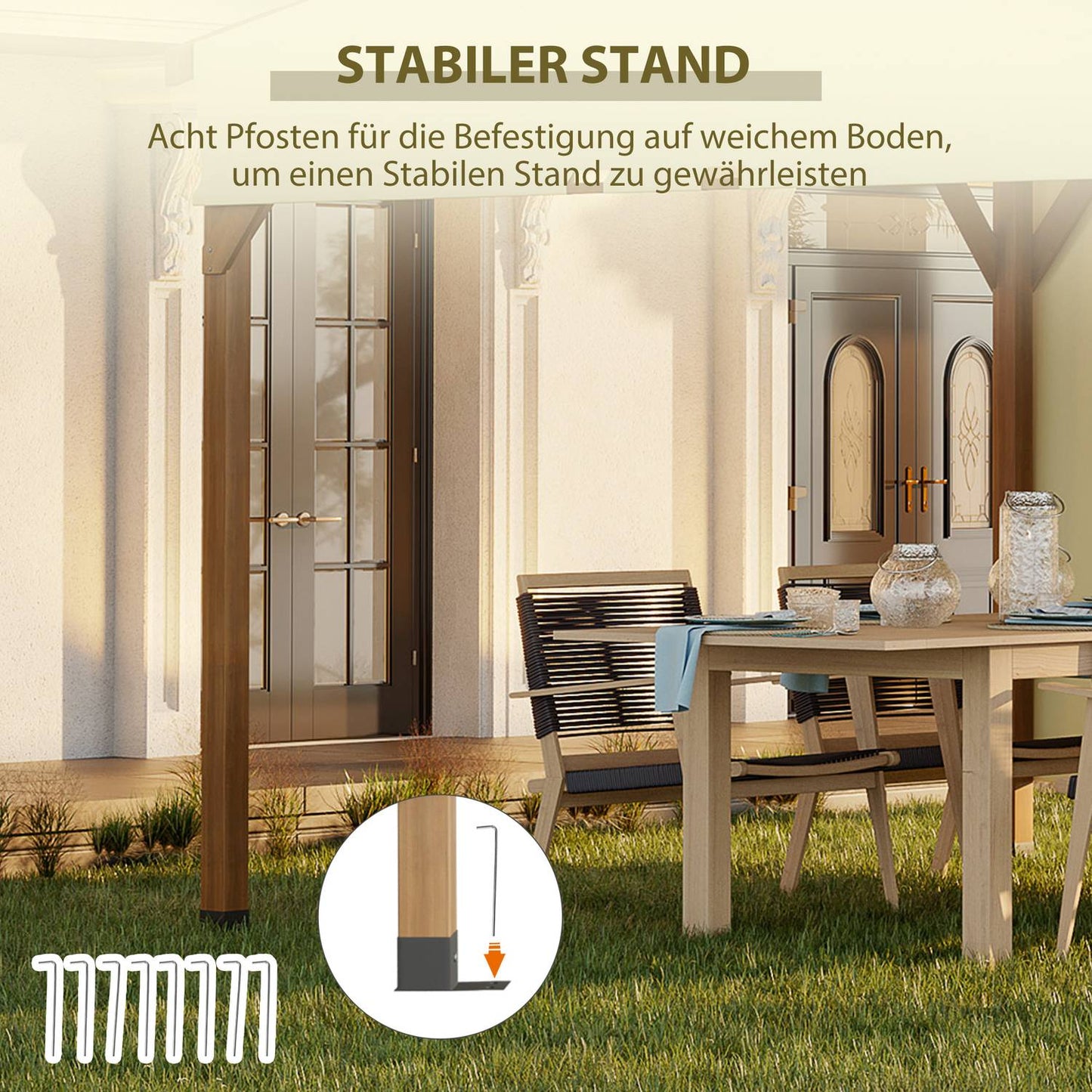 Garden pergola in wood 3.2x3.08M, retractable roof, UV protection