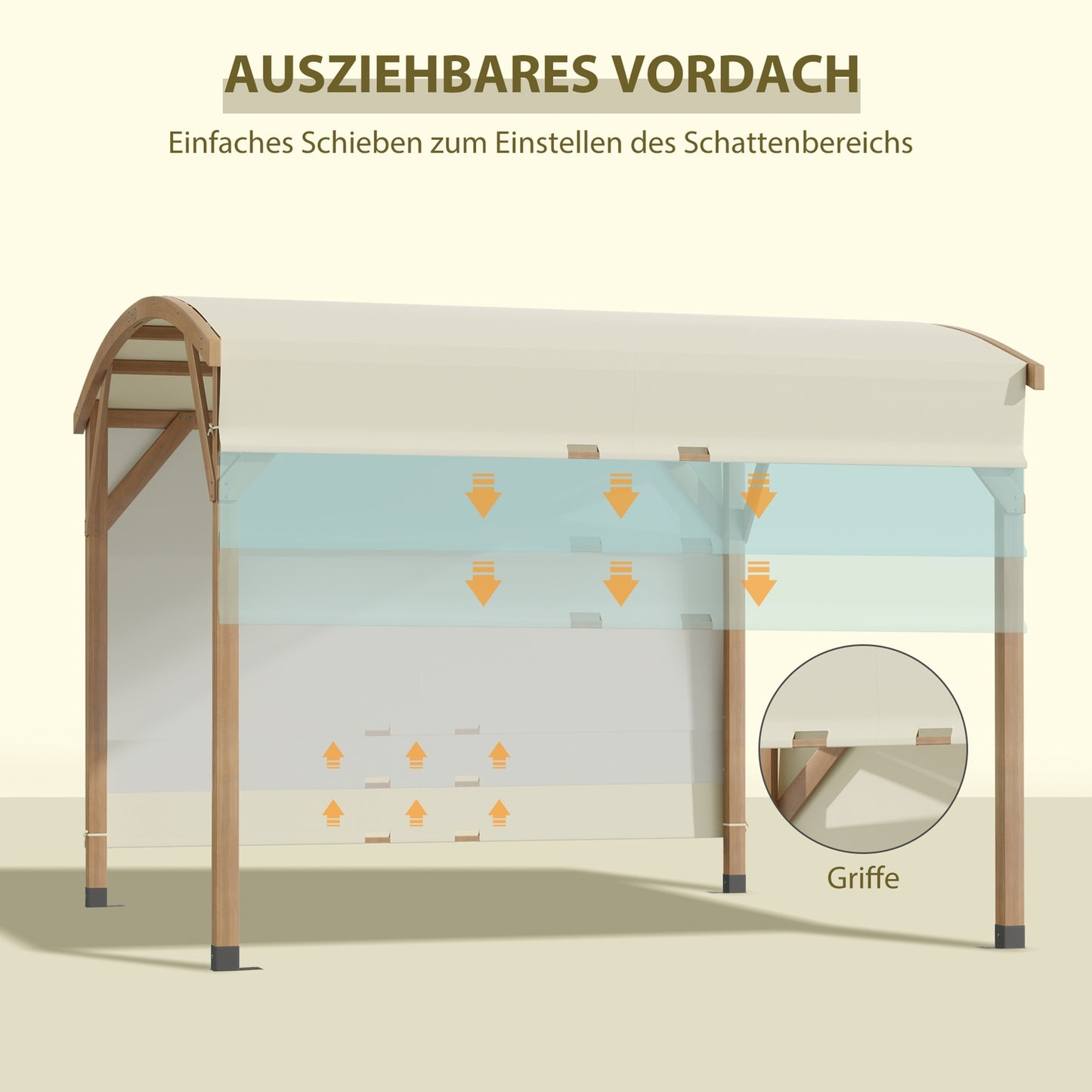 Garden pergola in wood 3.2x3.08M, retractable roof, UV protection