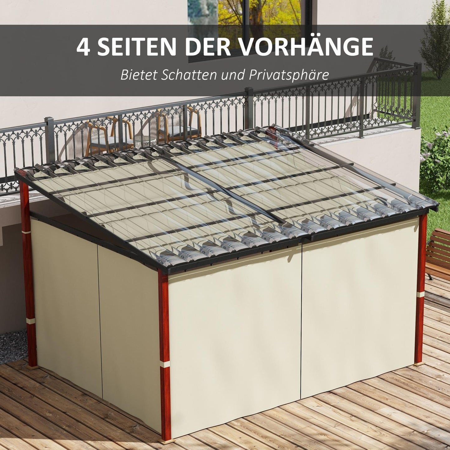 Beige windproof pergola 3.5x3m with adjustable roof