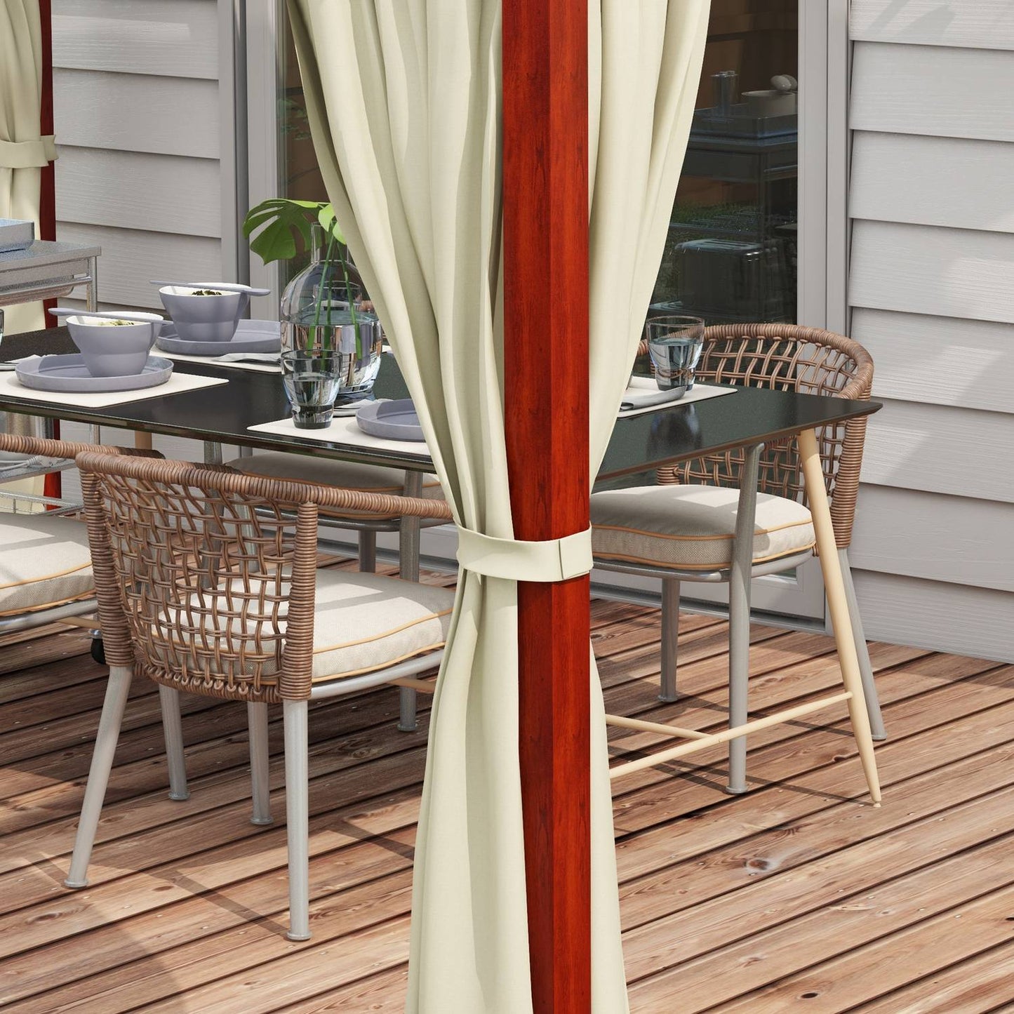 Beige windproof pergola 3.5x3m with adjustable roof