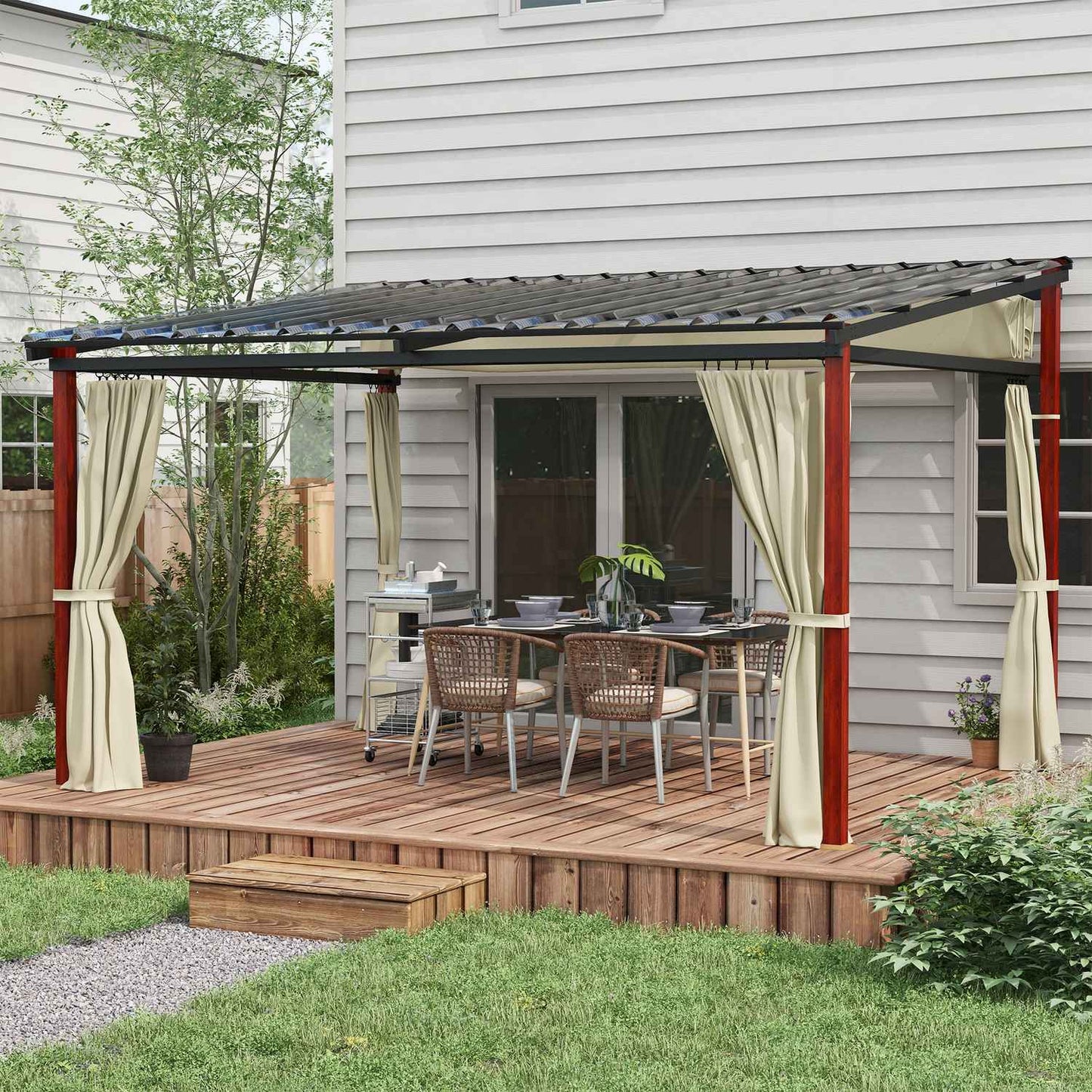 Beige windproof pergola 3.5x3m with adjustable roof