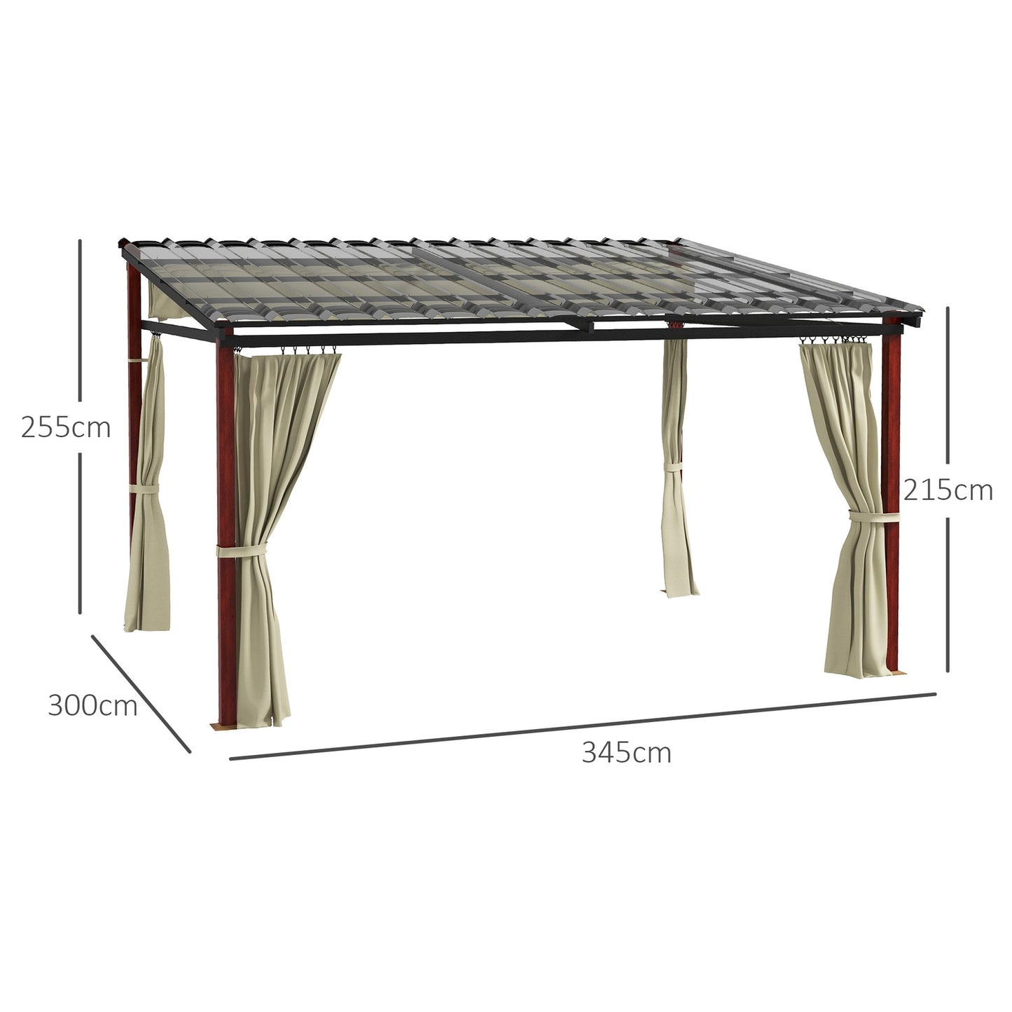 Beige windproof pergola 3.5x3m with adjustable roof