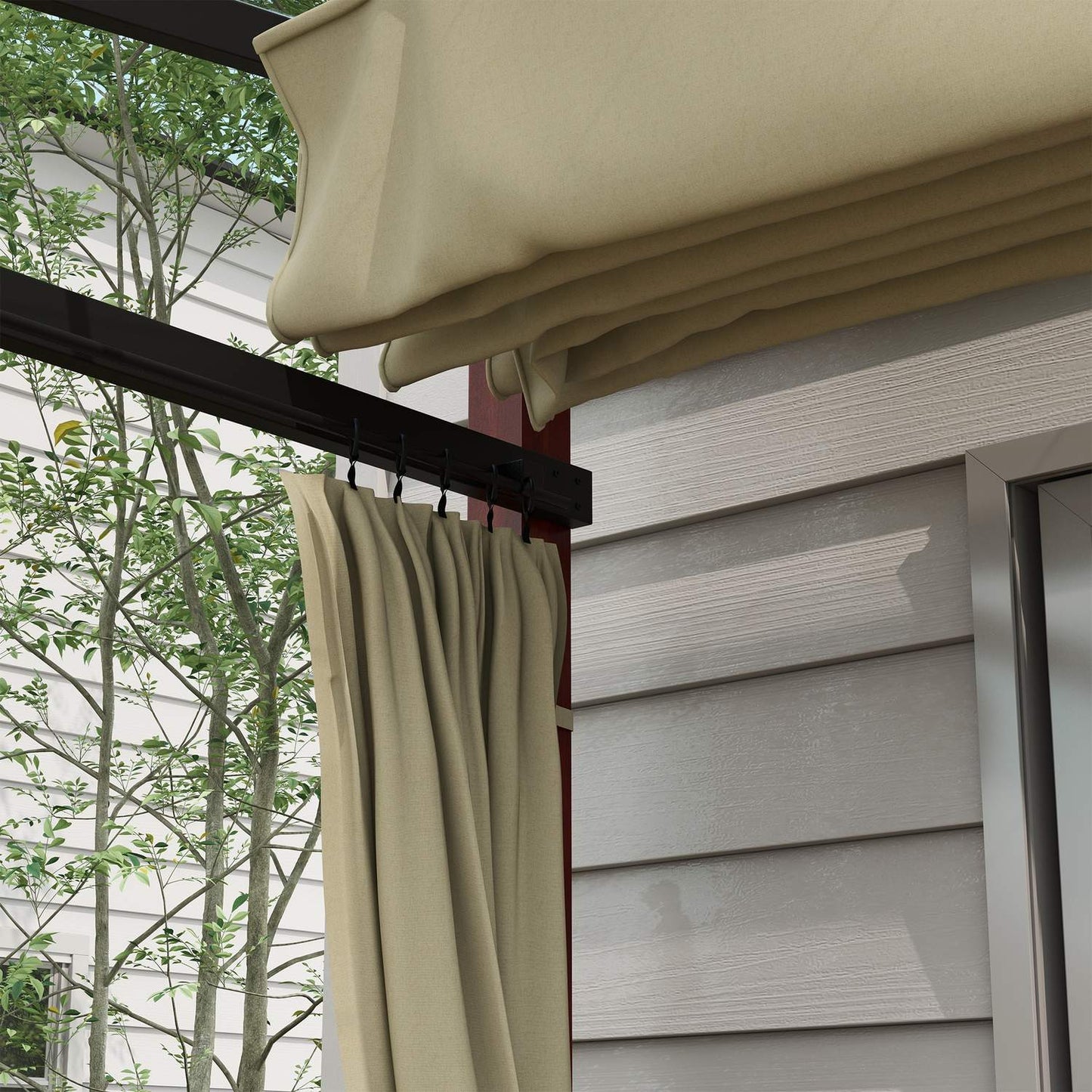 Beige windproof pergola 3.5x3m with adjustable roof
