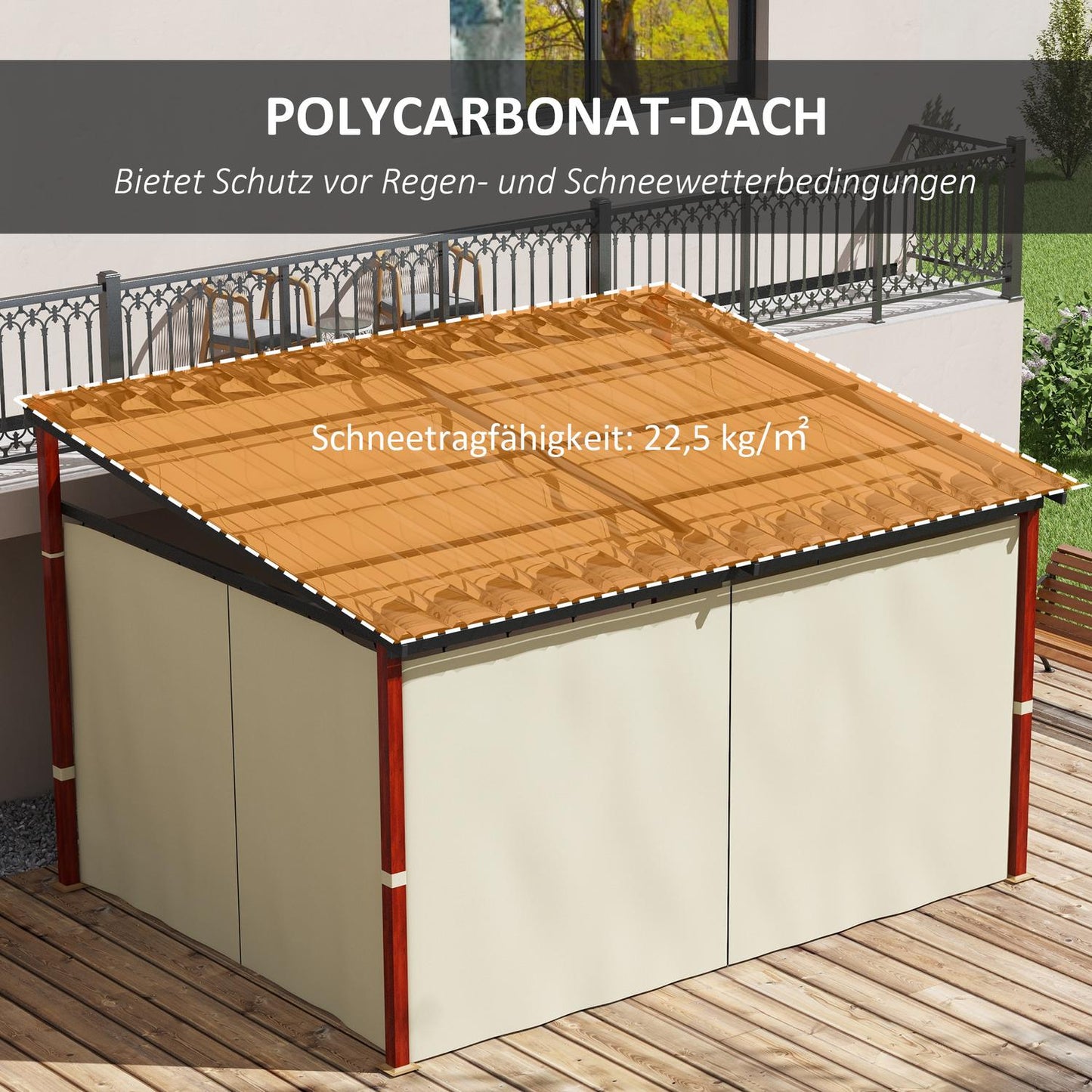 Beige windproof pergola 3.5x3m with adjustable roof