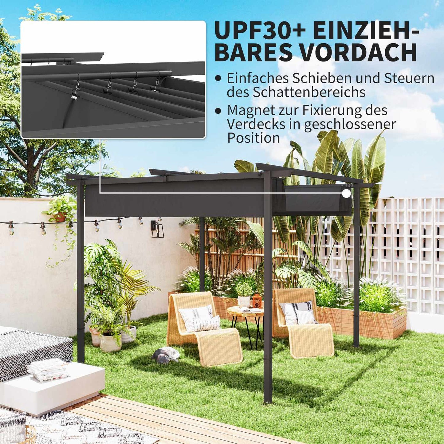 Adjustable metal pergola with UV protection for patio and garden
