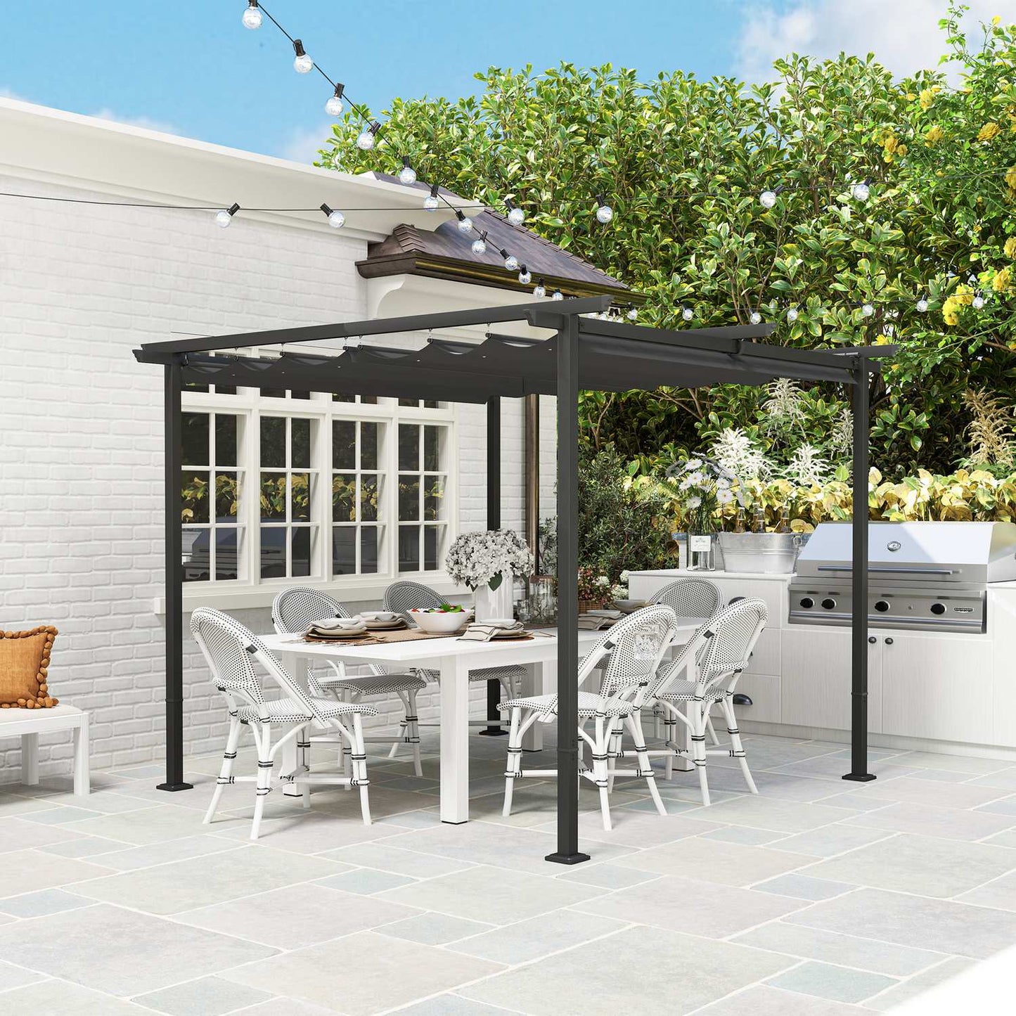 Adjustable metal pergola with UV protection for patio and garden