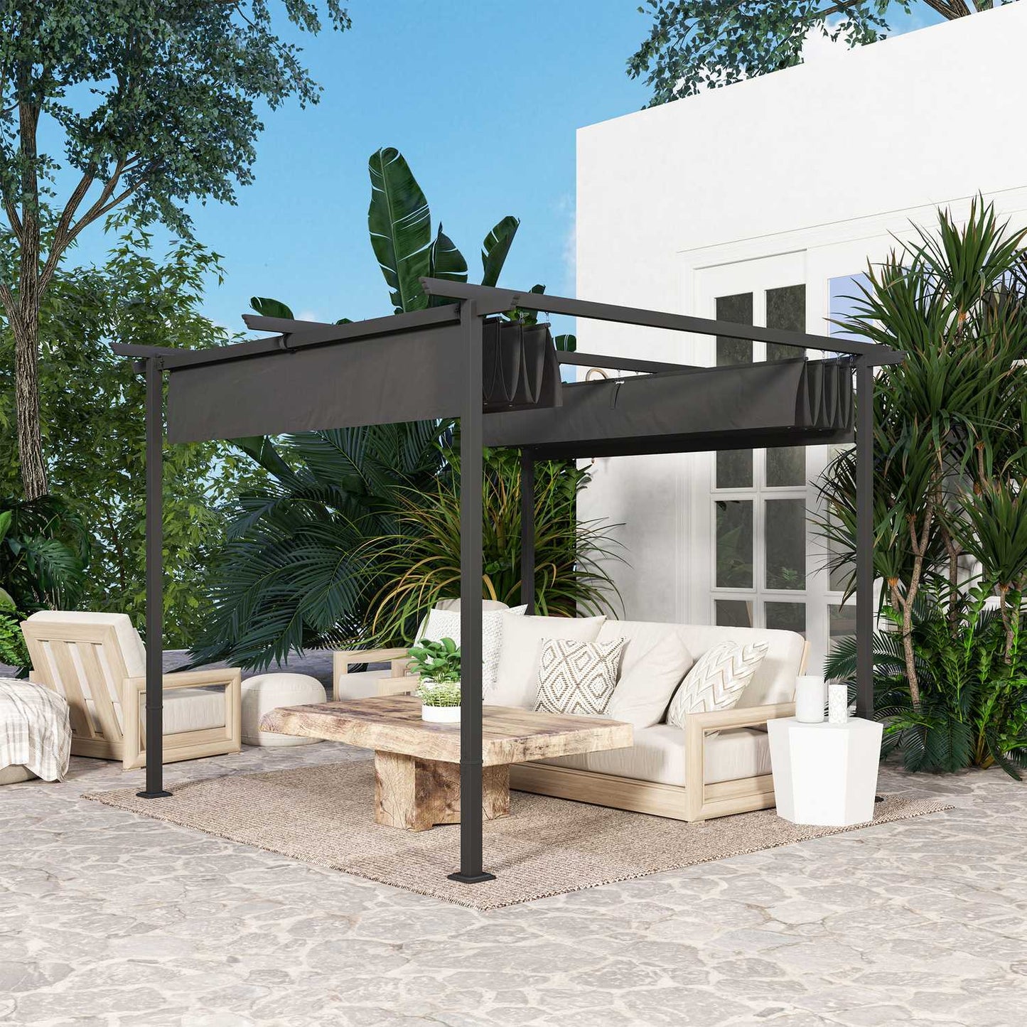 Adjustable metal pergola with UV protection for patio and garden