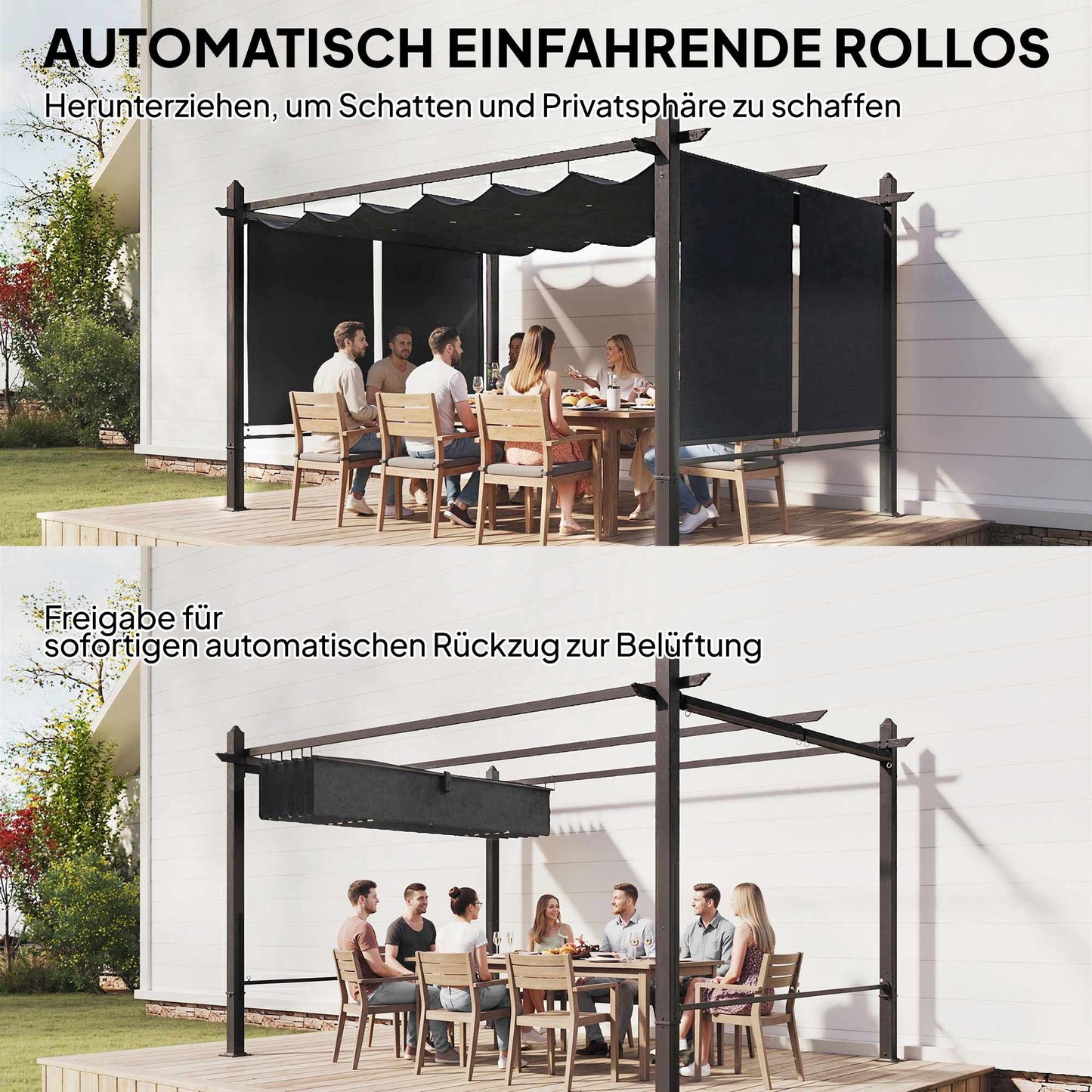 Pergola 3x4m with Retractable Roof & UV50+ Aluminum Frame