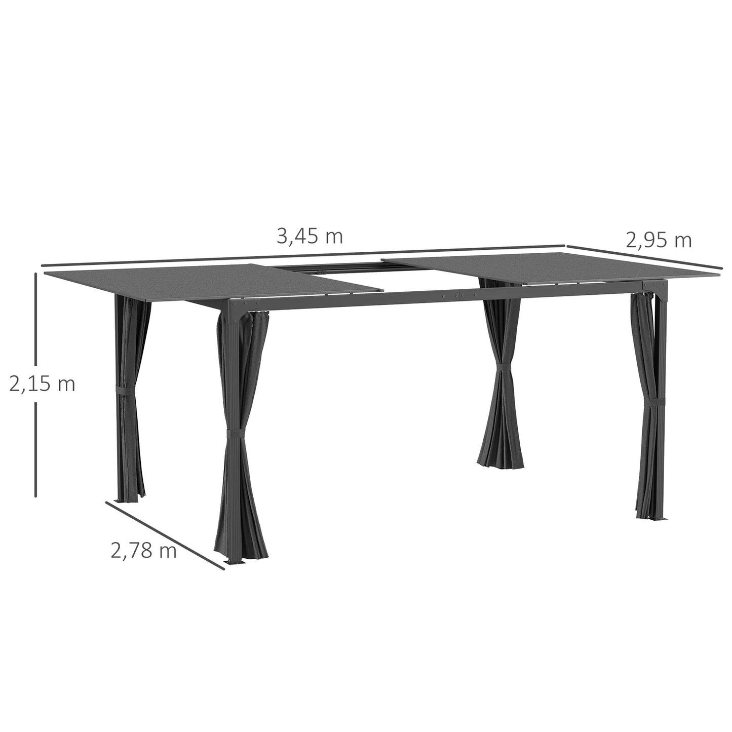 Pergola with retractable roof and curtains, 4.2x2.95m, dark grey