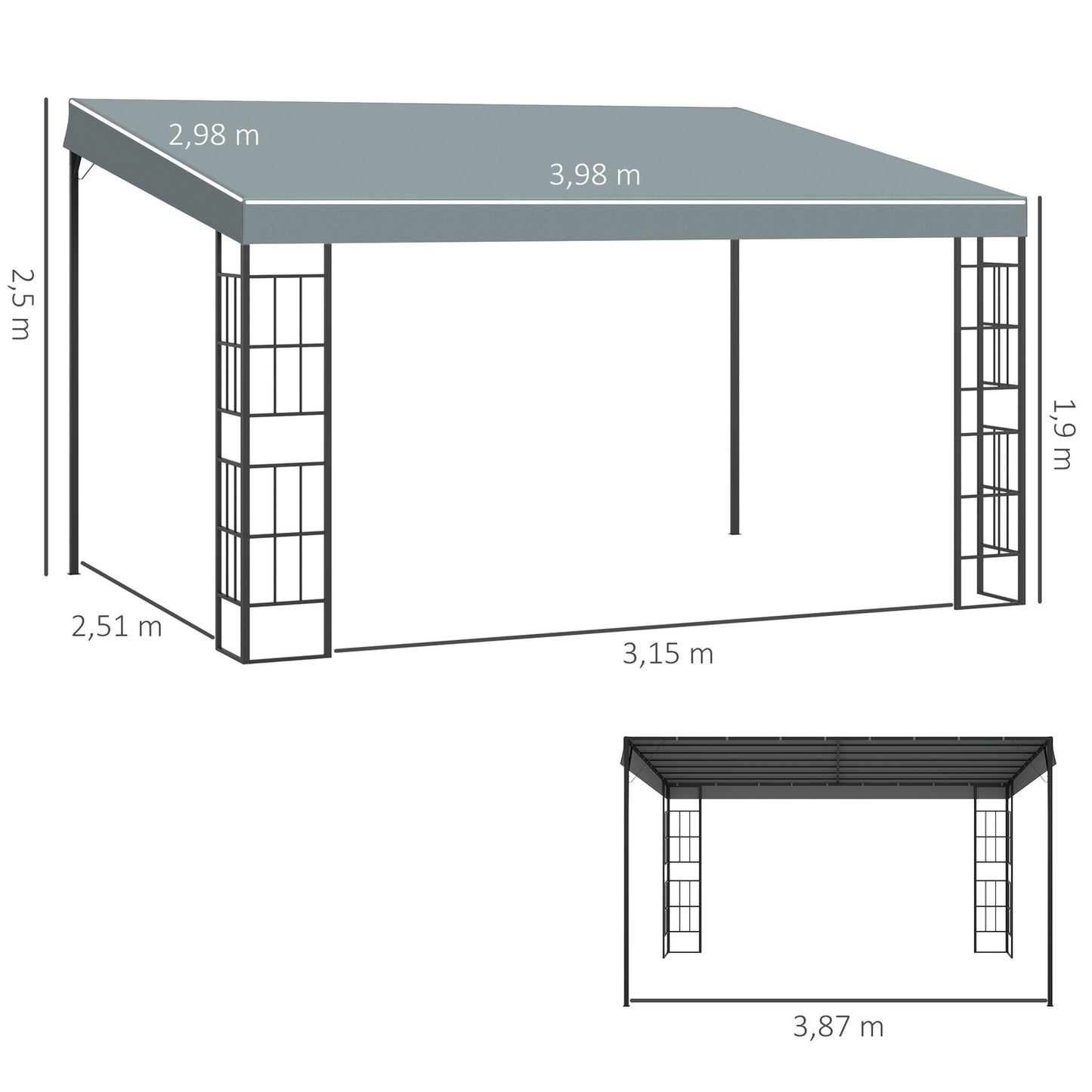 Garden pergola 4x3m metal frame, gray polyester canopy