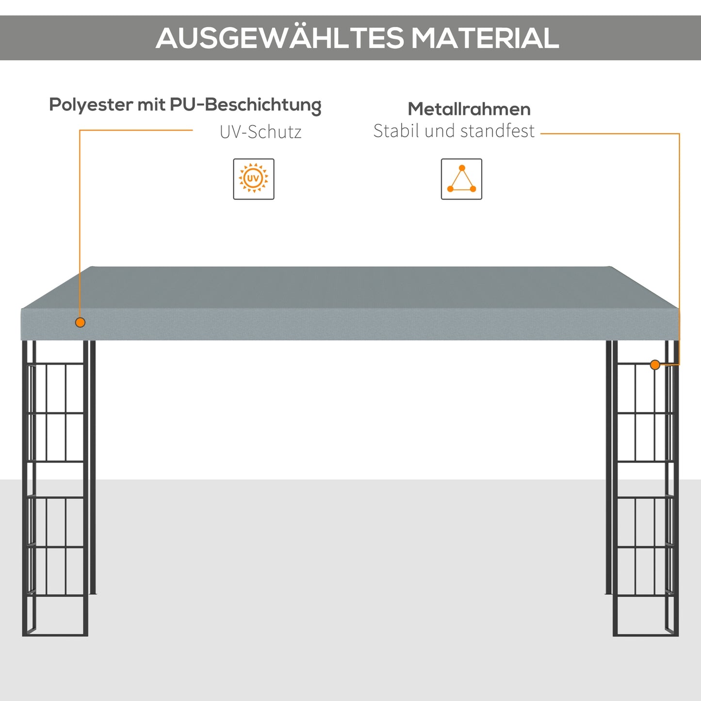 Garden pergola 4x3m metal frame, gray polyester canopy