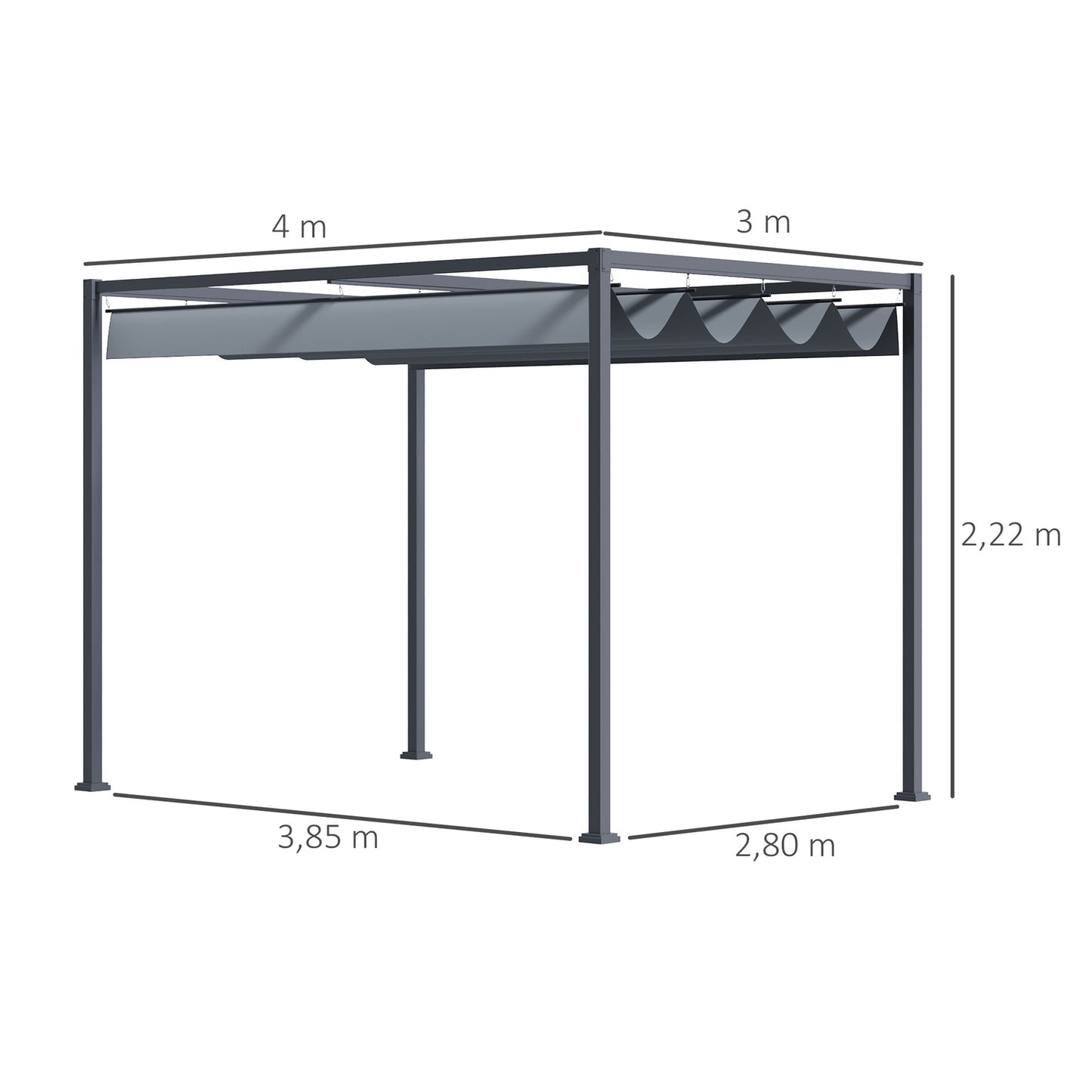 Steel pergola 4x3m with adjustable roof, dark grey