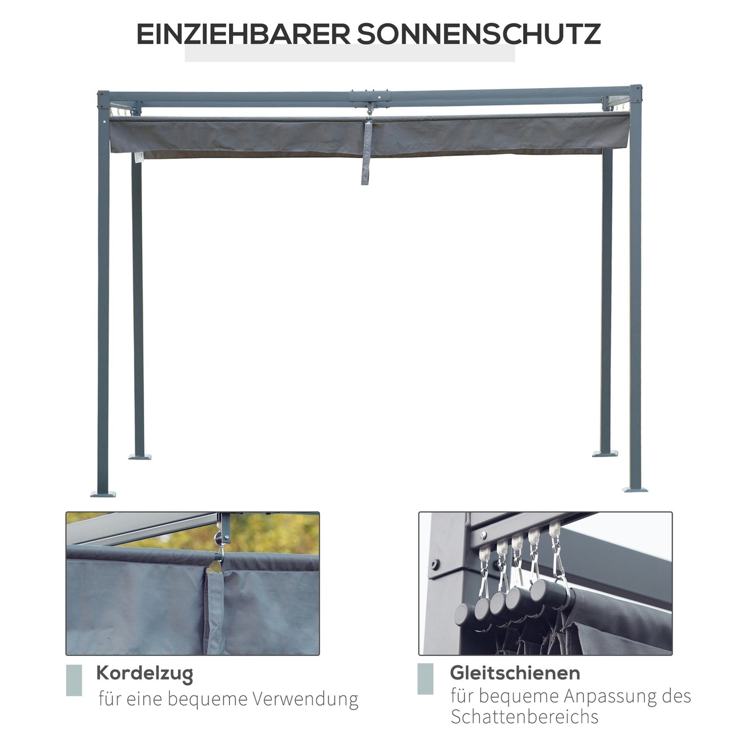 Steel pergola 4x3m with adjustable roof, dark grey