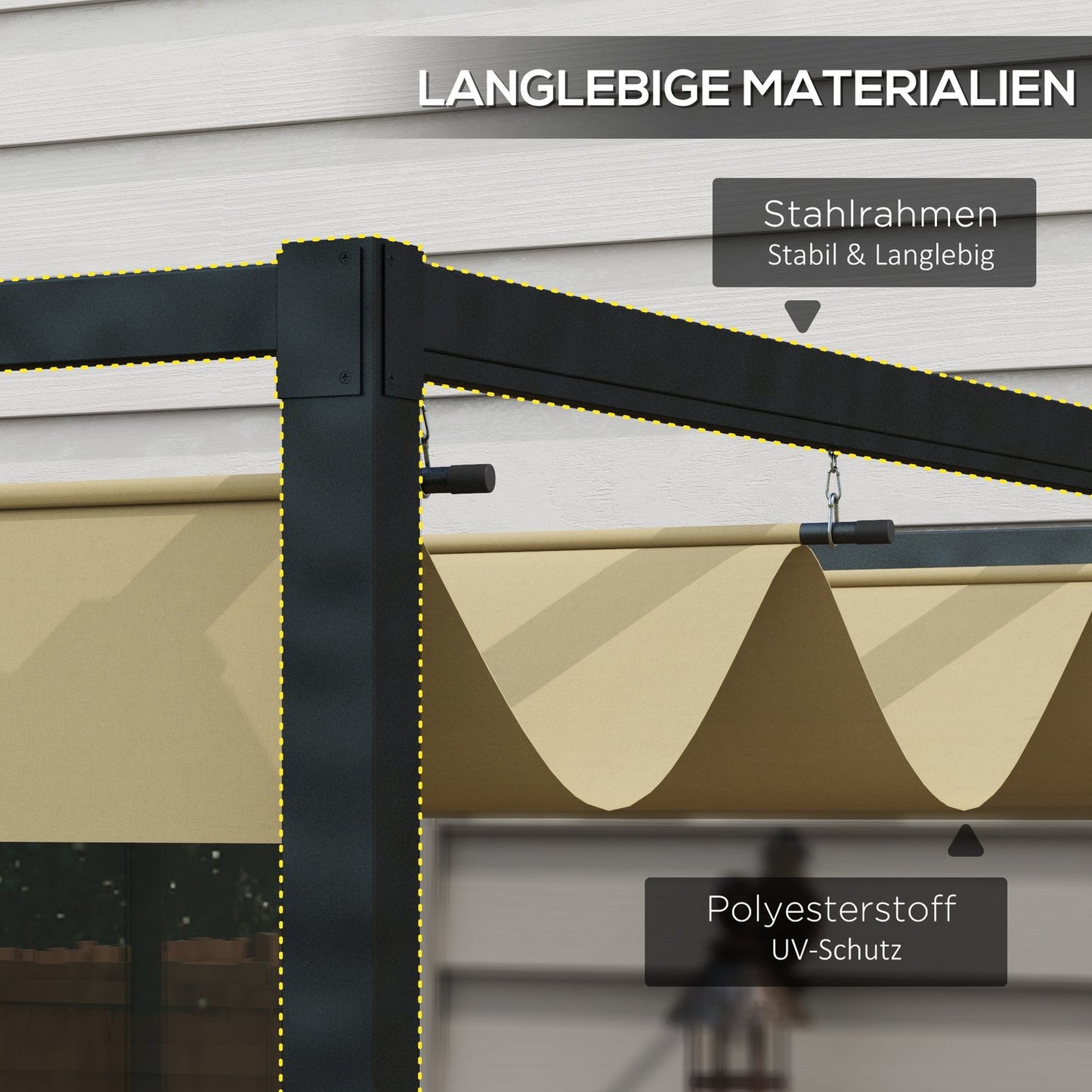 Pergola 4x3m Steel, Adjustable roof, Sun protection Khaki