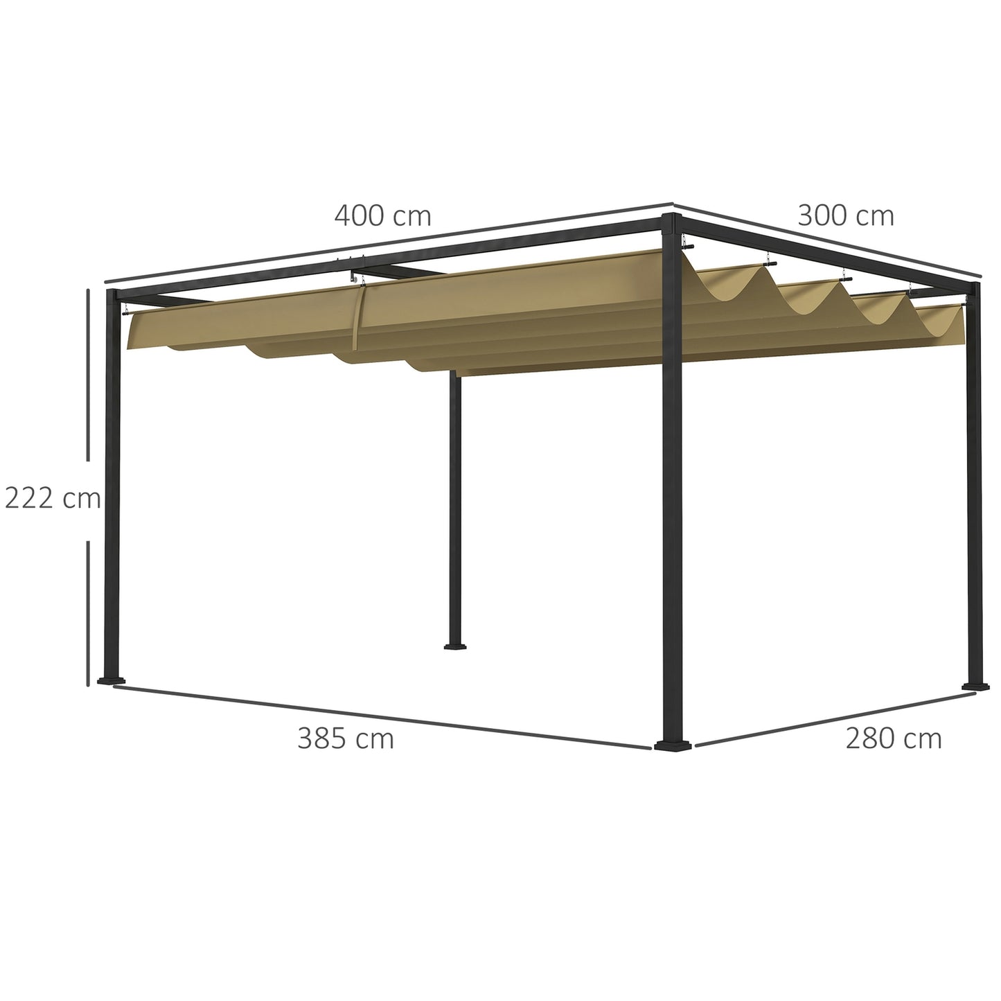 Pergola 4x3m Steel, Adjustable roof, Sun protection Khaki
