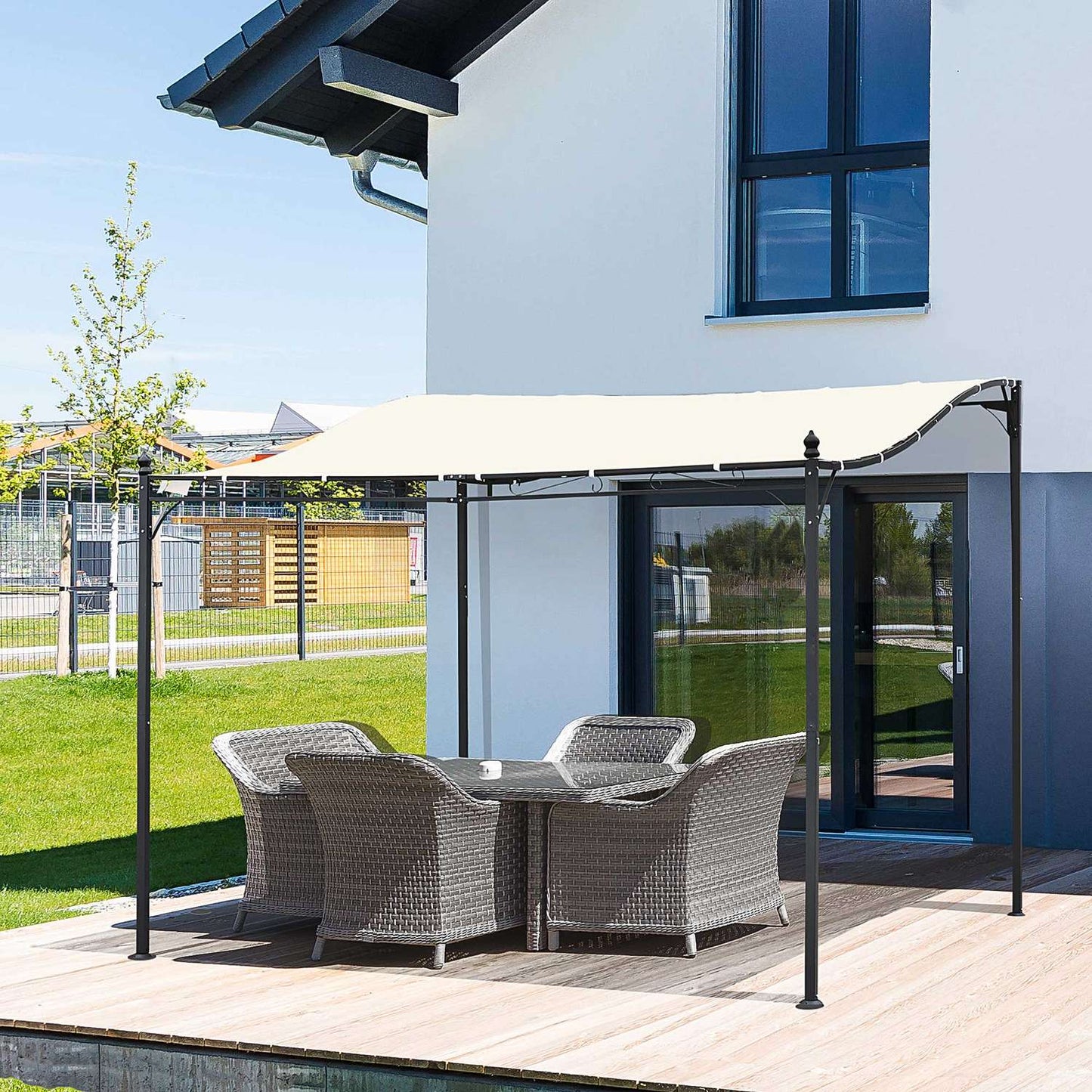 Metal Pergola Gazebo Canopy, Cream, 297x297 Cm