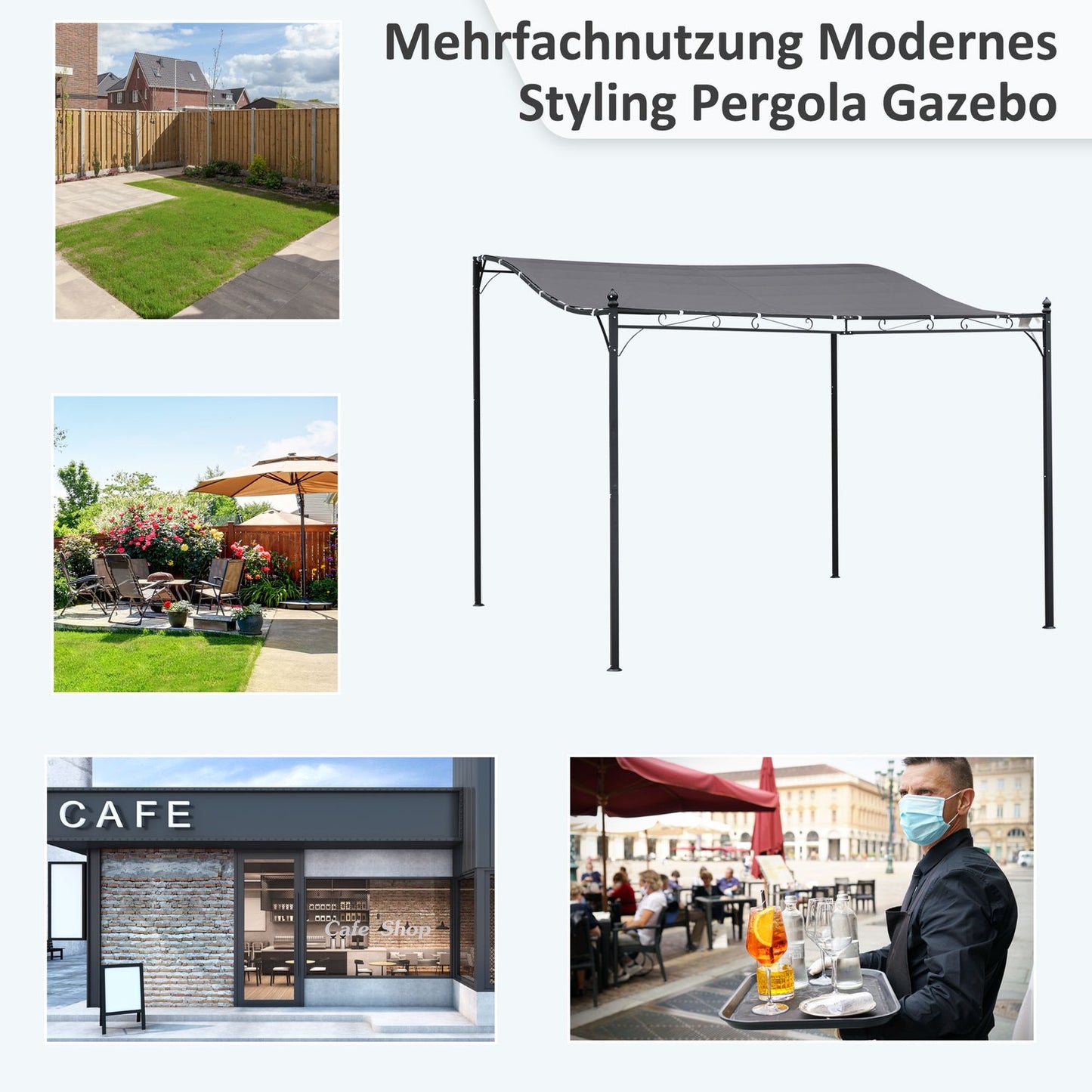 Metal Garden Gazebo Tent - Grey, 297 x 297 cm