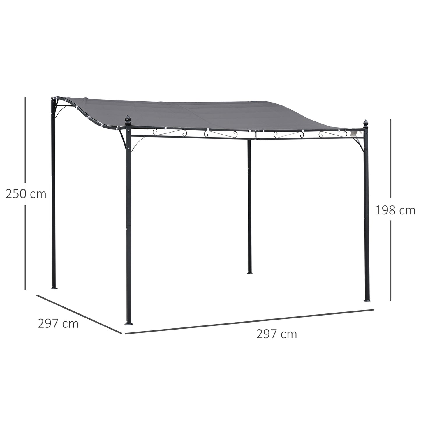 Metal Garden Gazebo Tent - Grey, 297 x 297 cm