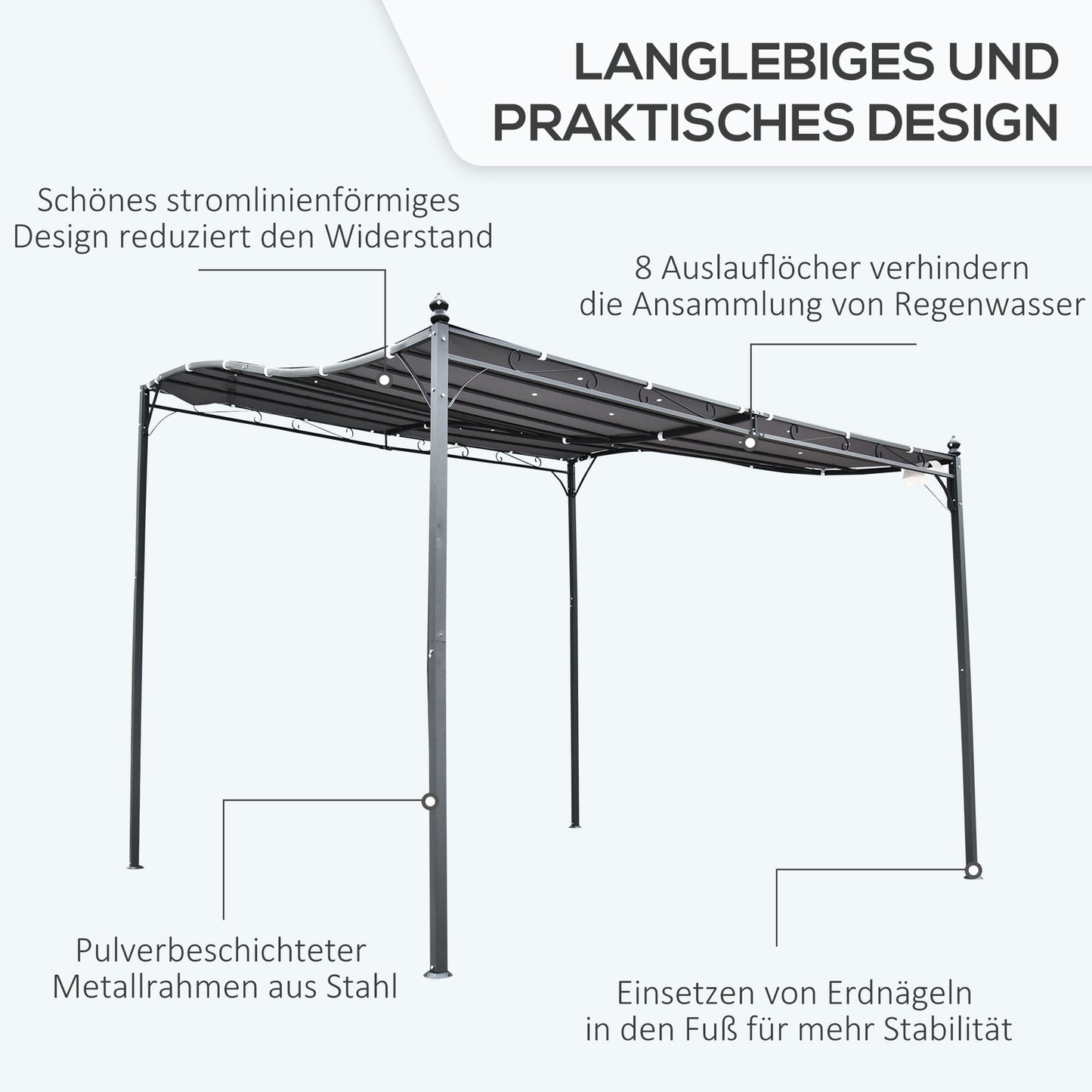 Metal Garden Gazebo Tent - Grey, 297 x 297 cm