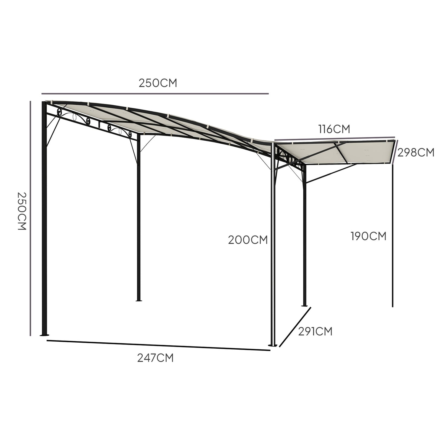 Wall-mounted Pergola Gazebo 3x2.5m, steel, water-repellent