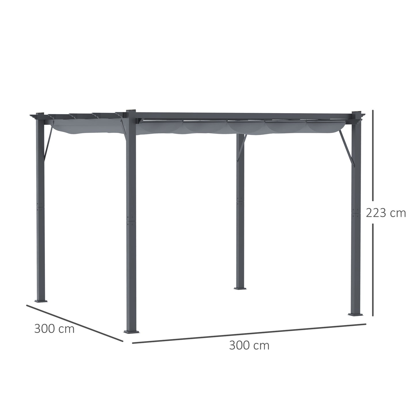 Aluminum Pergola Gazebo, Sliding Roof, Charcoal Grey, 3x3M