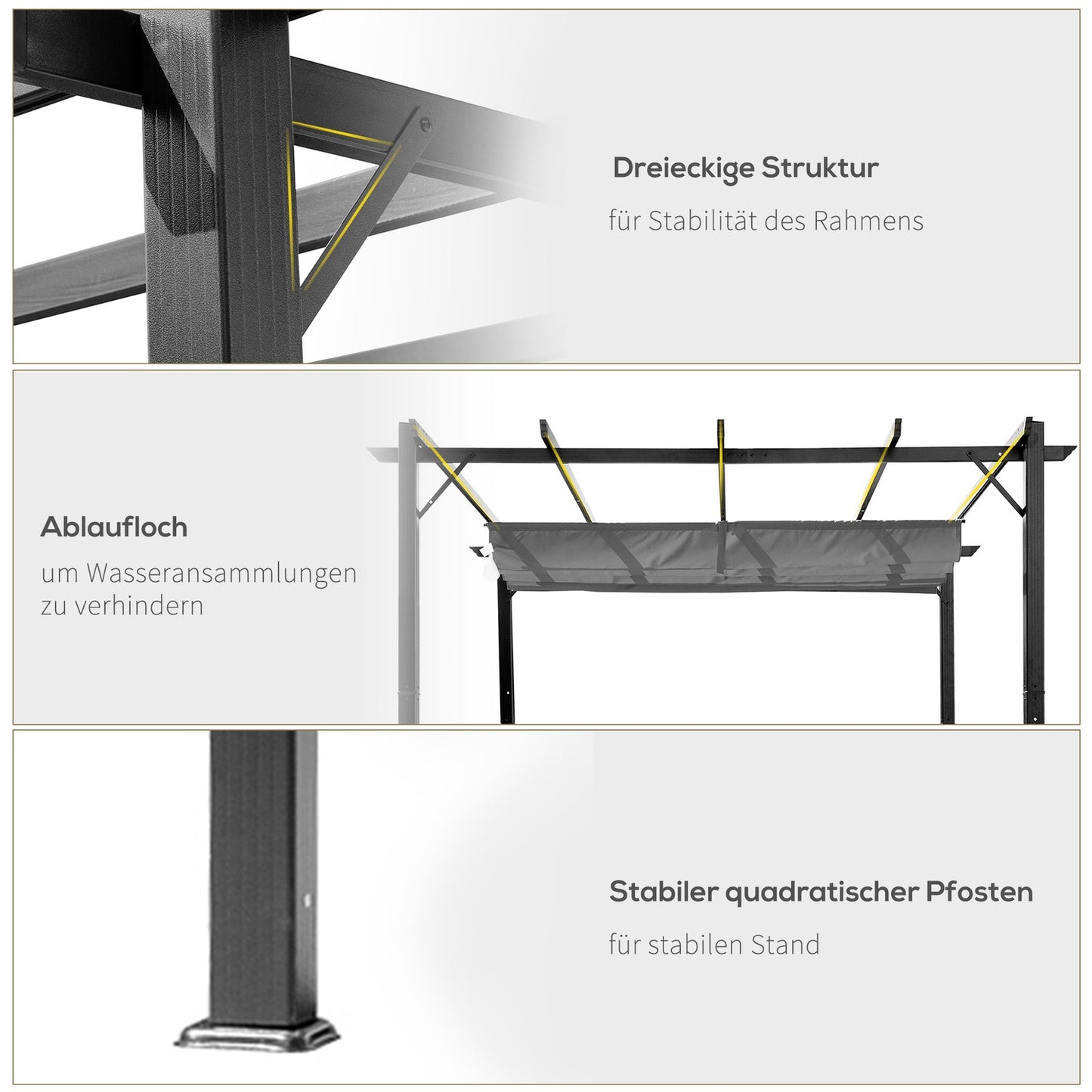 Aluminum Pergola Gazebo, Sliding Roof, Charcoal Grey, 3x3M