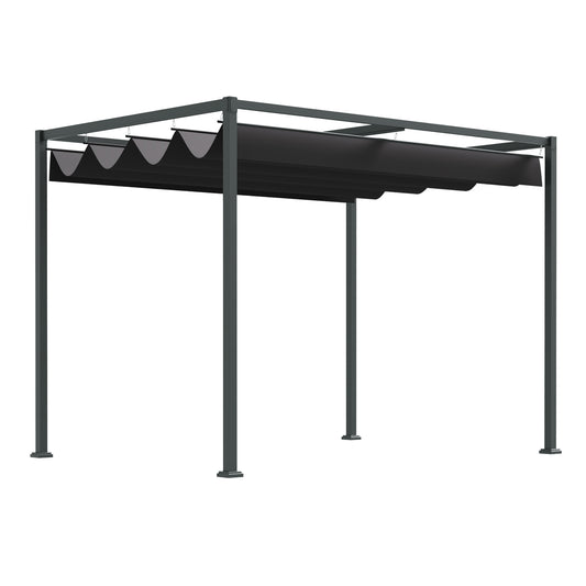 Pergola Gazebo with adjustable canopy, black & gray polyester