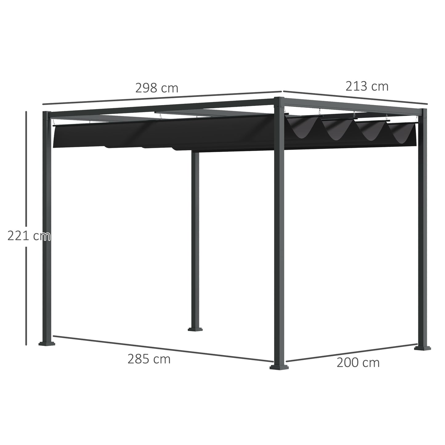 Pergola Gazebo with adjustable canopy, black & gray polyester