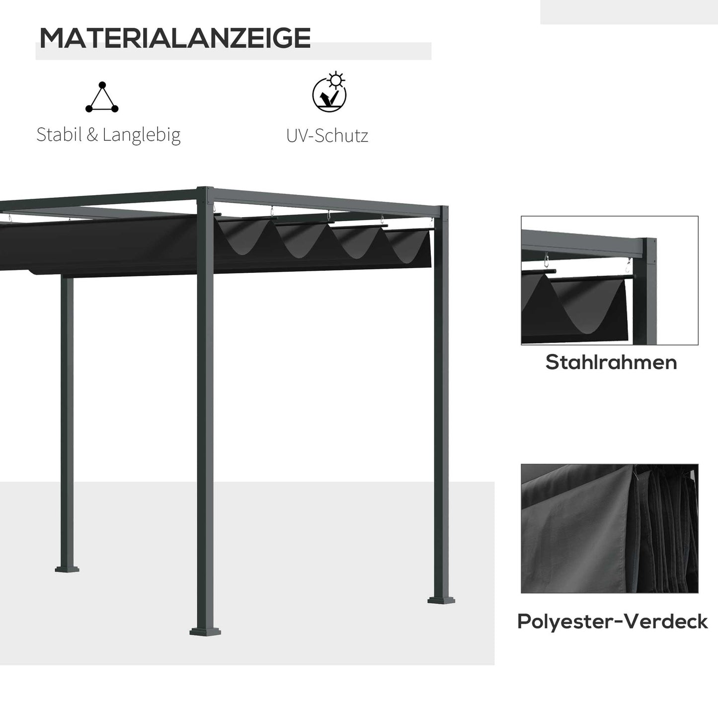 Pergola Gazebo with adjustable canopy, black & gray polyester
