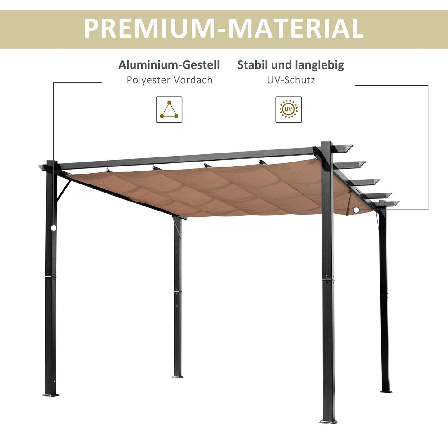 Adjustable Aluminum Pergola Gazebo, 3x4m, Grey/Brown
