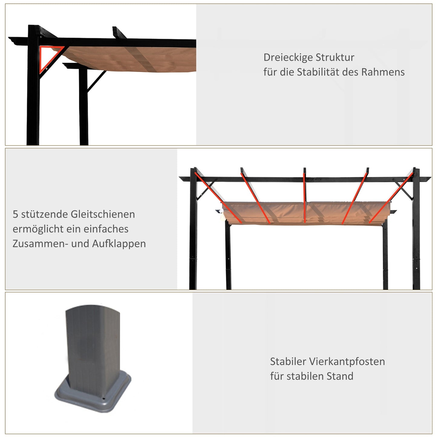 Adjustable Aluminum Pergola Gazebo, 3x4m, Grey/Brown