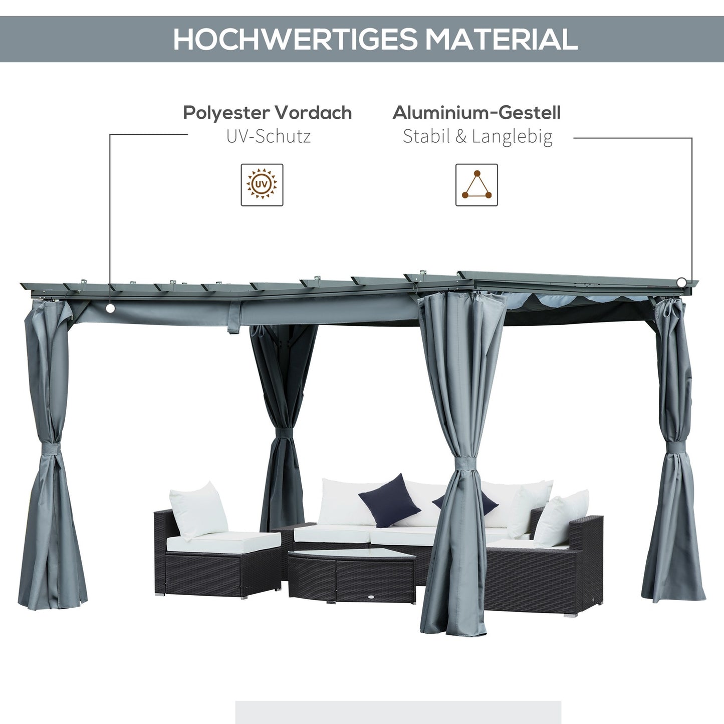 Weatherproof Steel Pergola Gazebo, Adjustable Roof, Grey, 3.6x3M