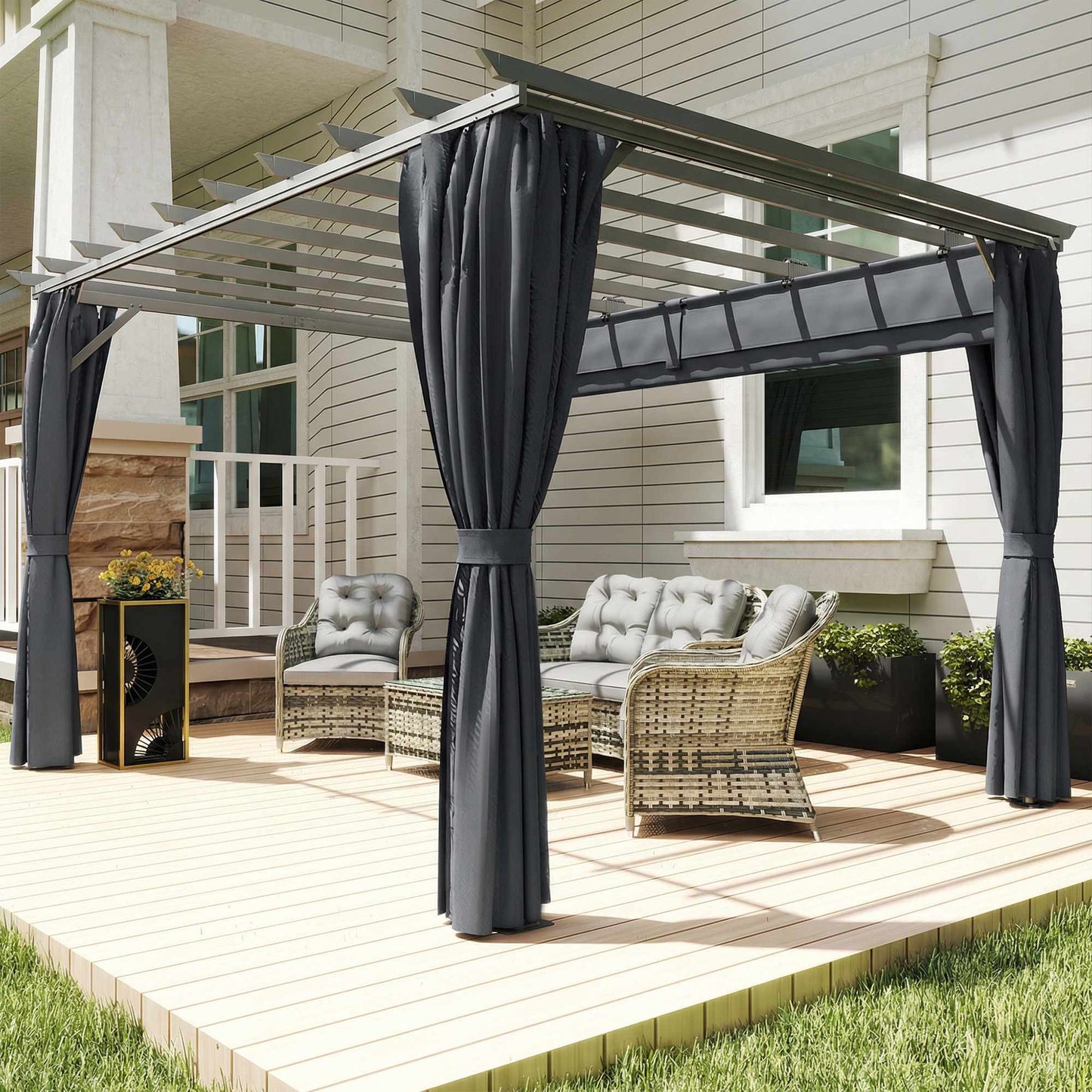 Pergola Pavilion 3x3.6m, Aluminum Frame, Dark Grey