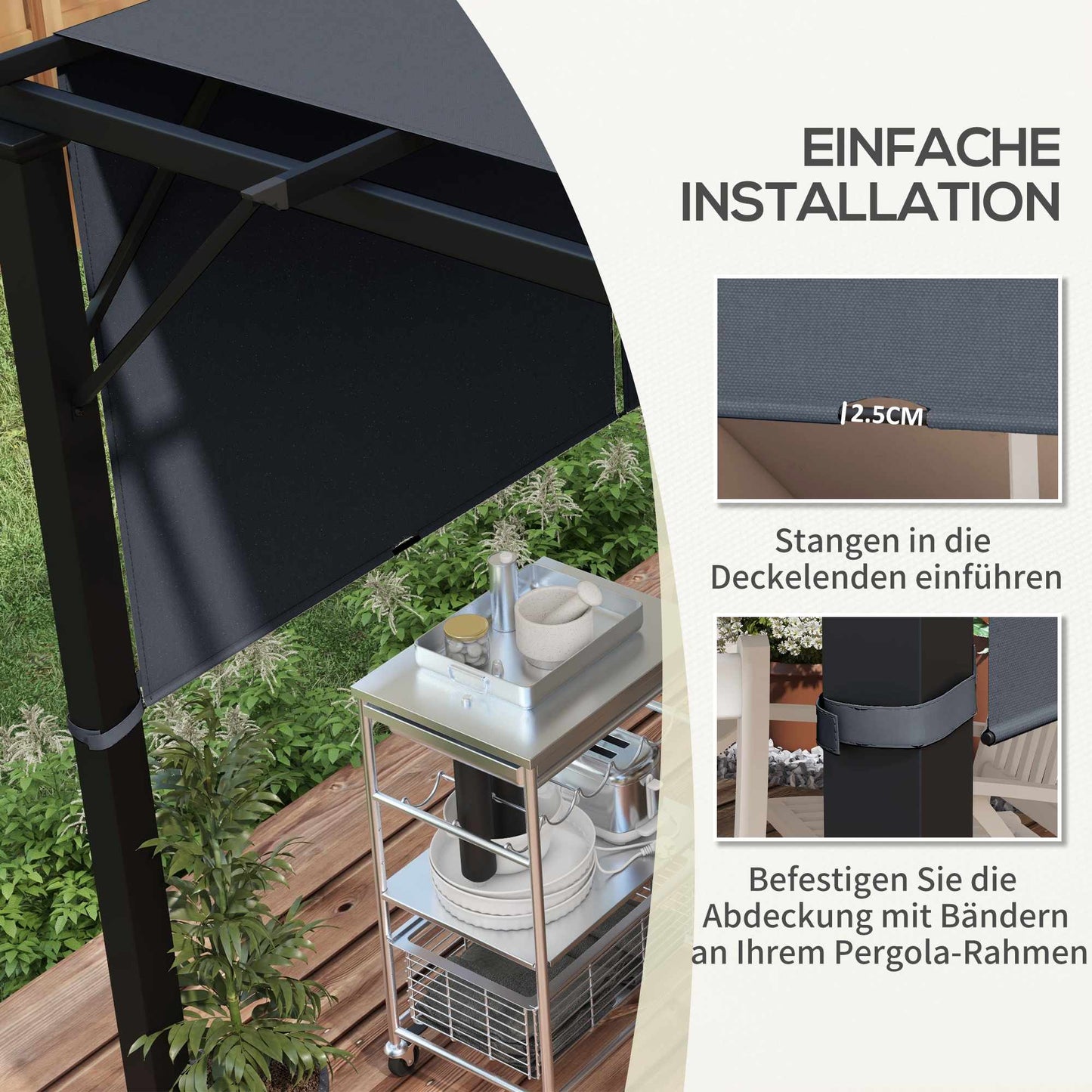 Pergola Replacement Canopy, UV Protection, 3x3m, Dark Grey