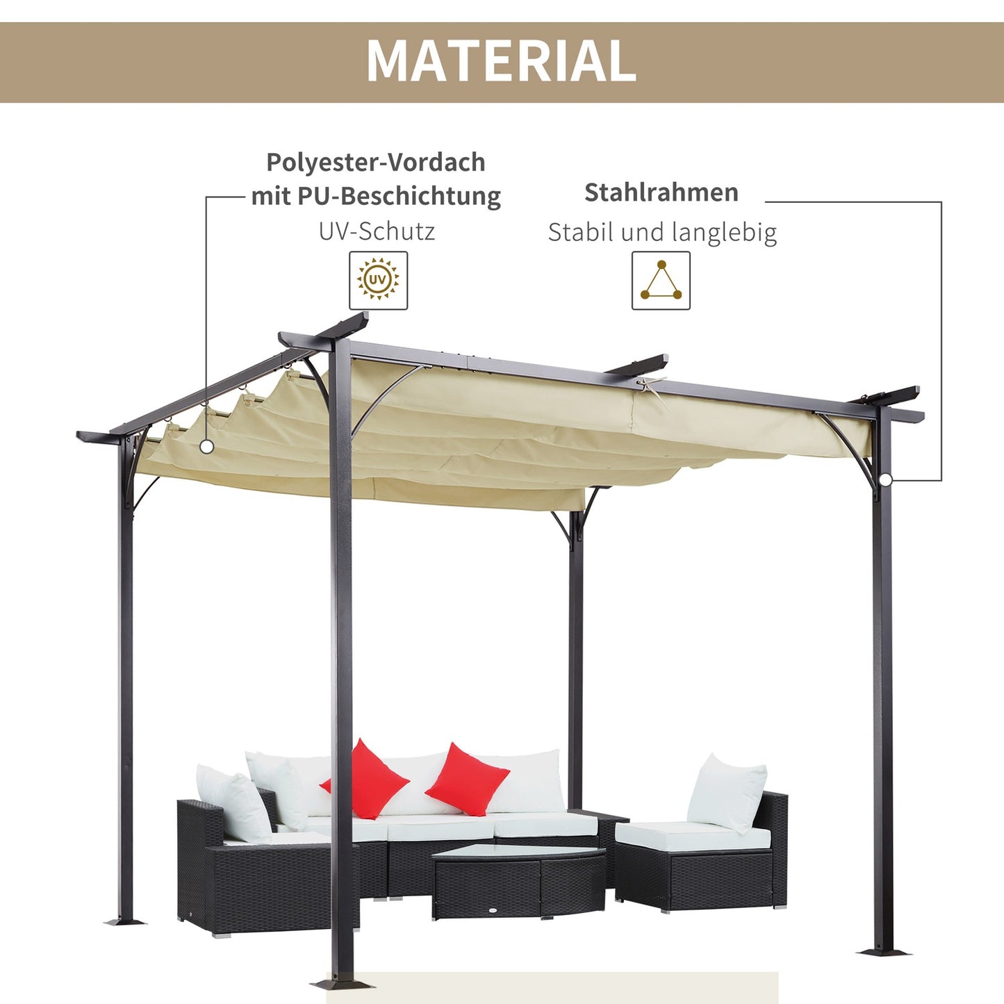 Waterproof aluminum gazebo roof 3x3m, UV protected roof