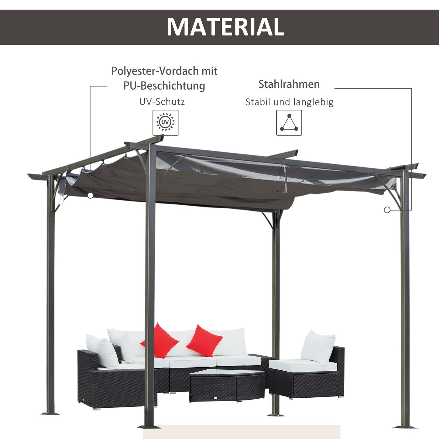 3x3m Pergola Gazebo with sliding roof, waterproof UV protection