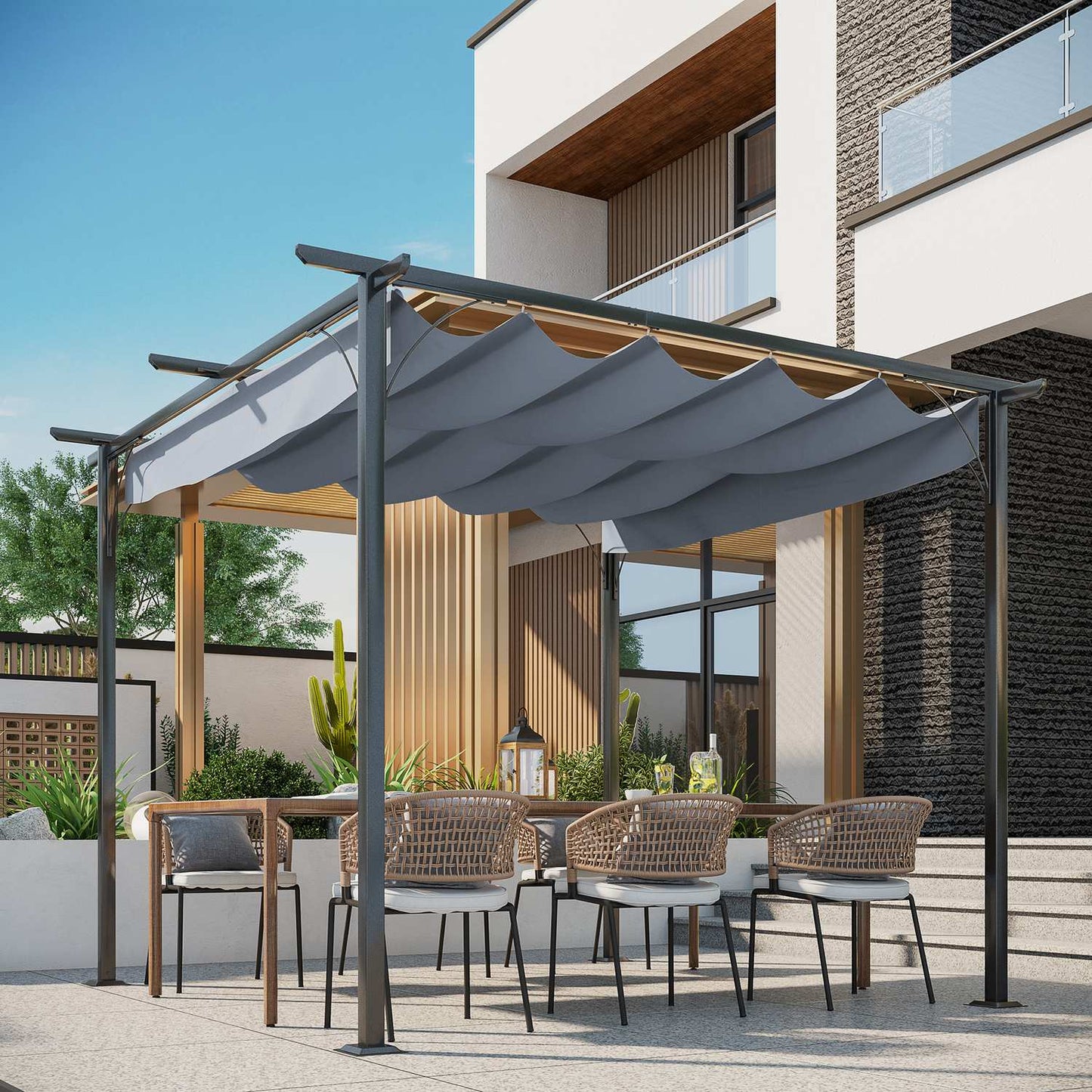 3x3m Pergola Gazebo with sliding roof, waterproof UV protection