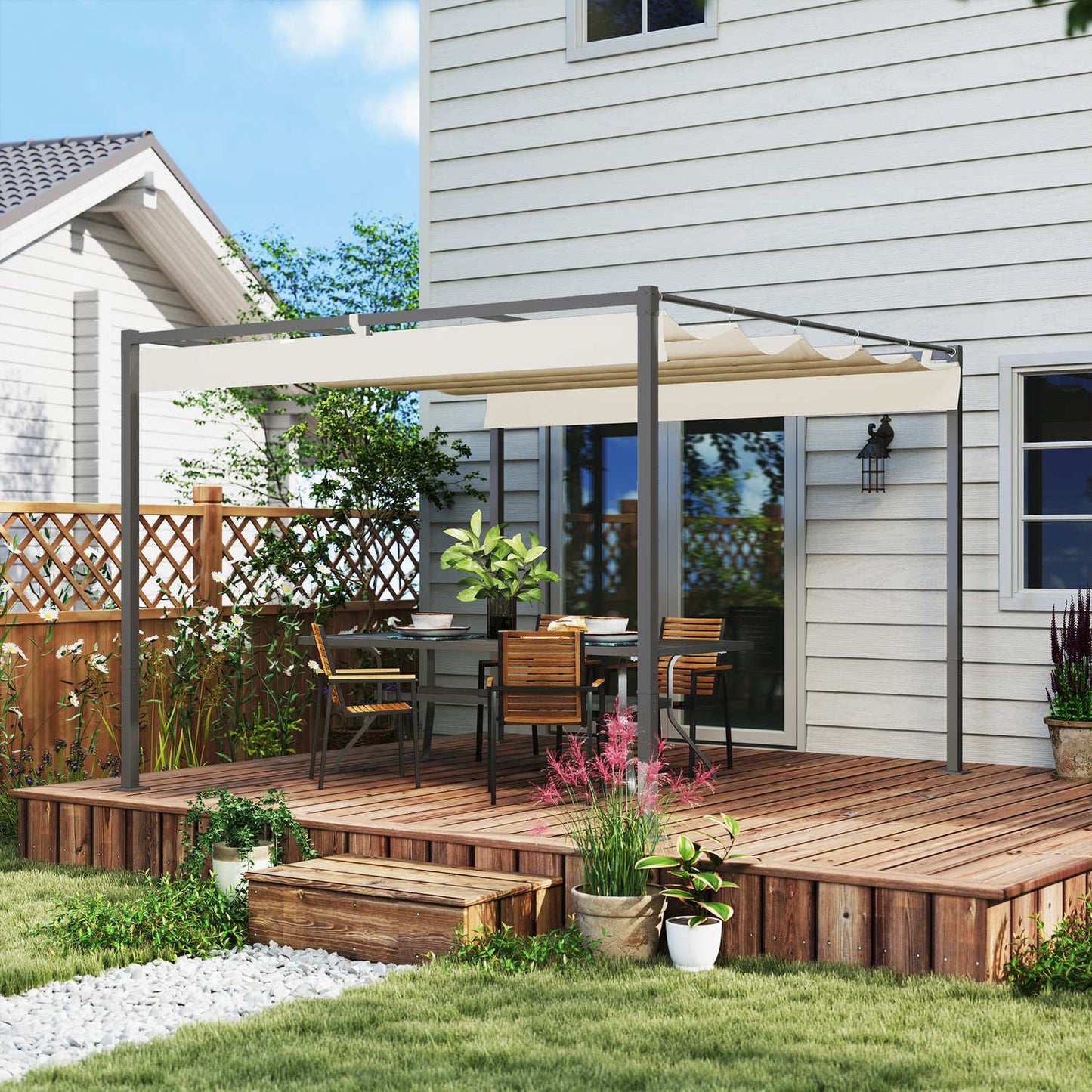 Adjustable metal Pergola Pavilion 3x3m, Beige, UV protection