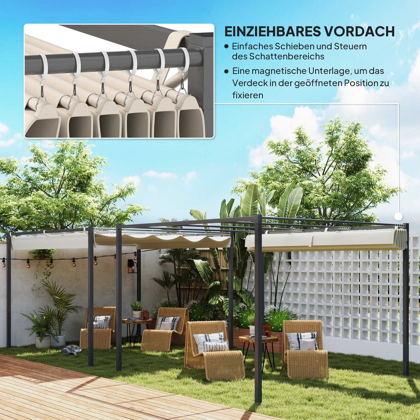 Adjustable metal Pergola Pavilion 3x3m, Beige, UV protection
